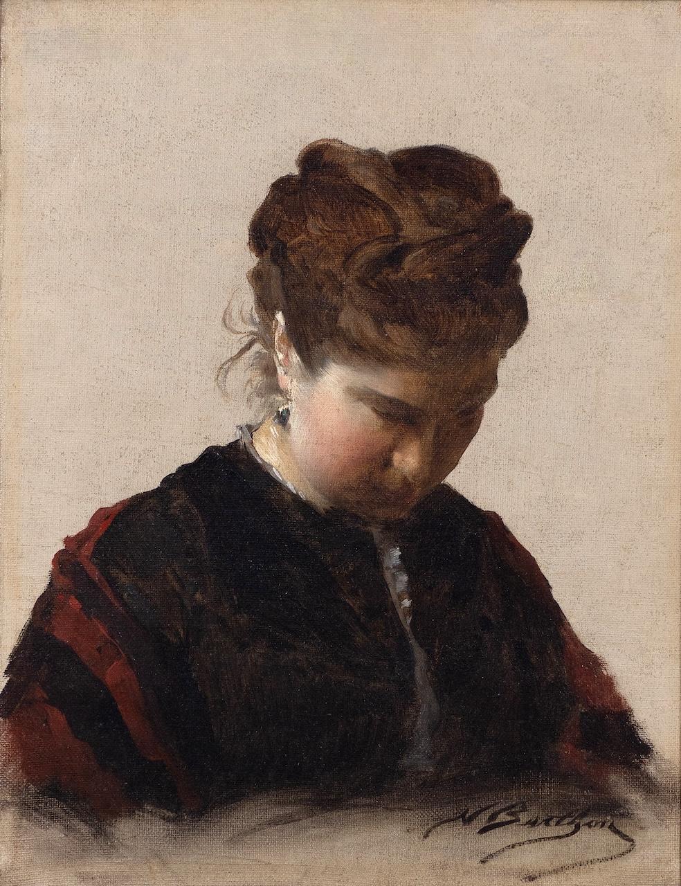 Young pensive woman - Painting by Hippolyte Nicolas BERTHON