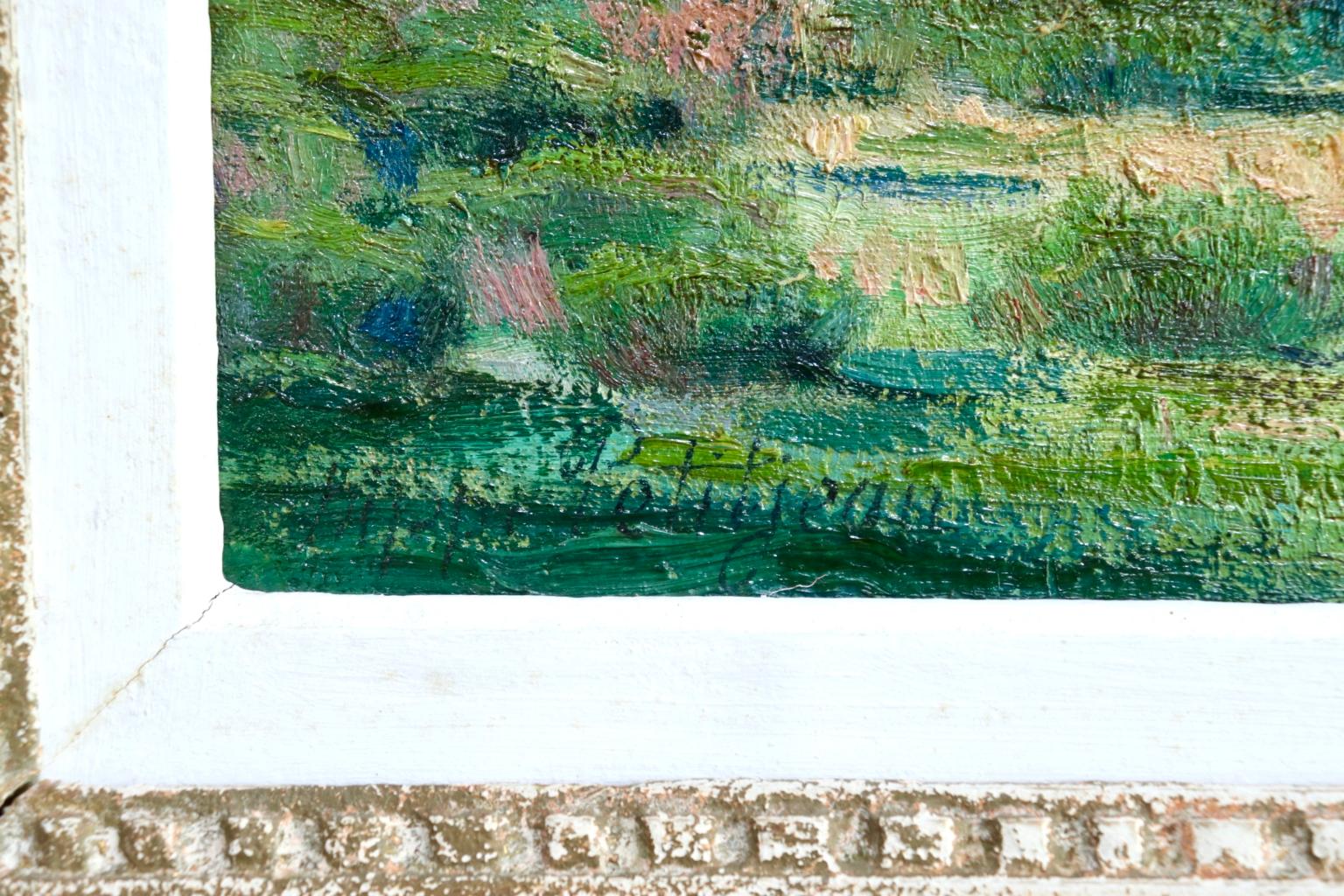 Donzy-le-Perthuis - Burgundy - Post Impressionist Oil, Landscape - H Petitjean - Gray Landscape Painting by Hippolyte Petitjean