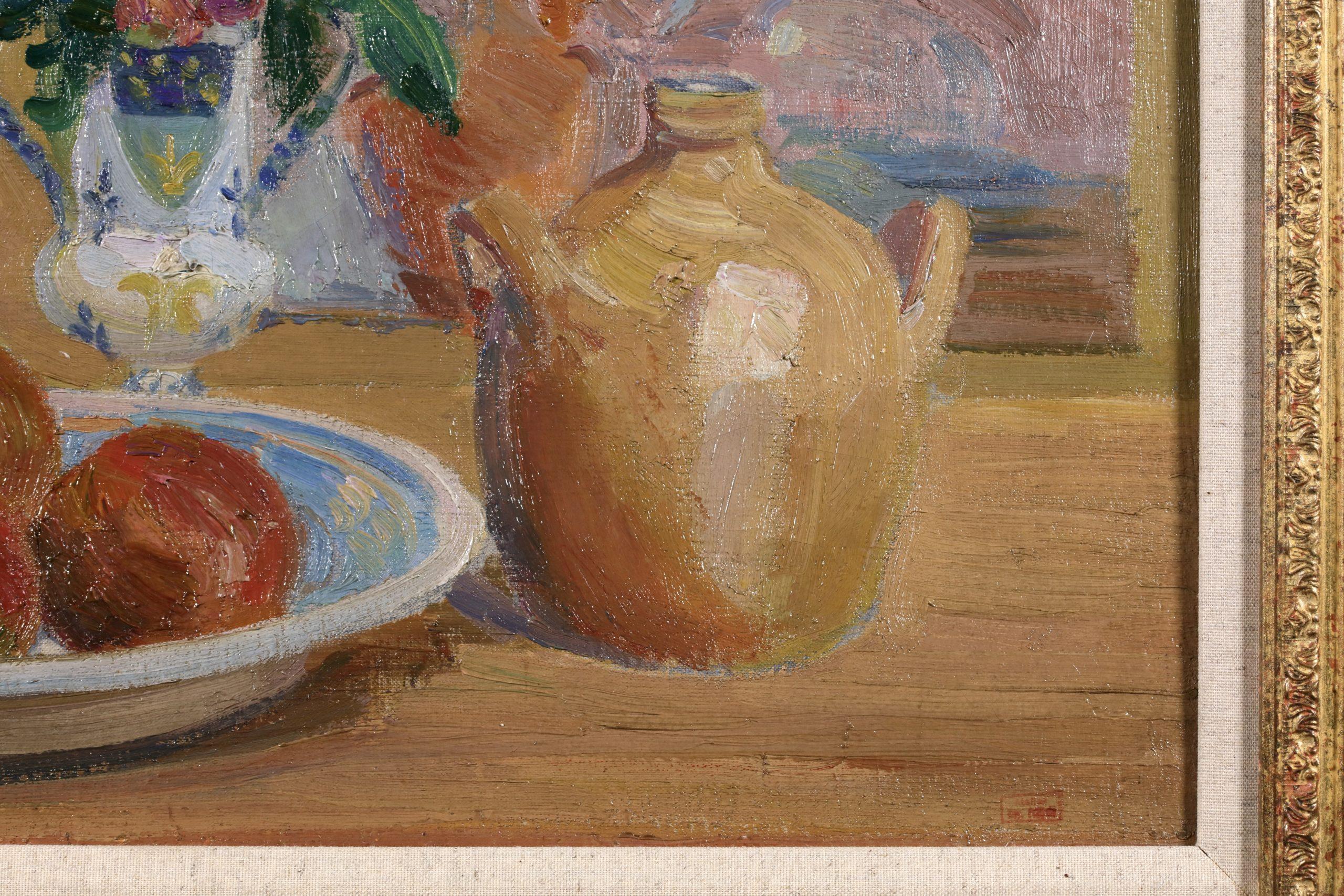 Nature morte aux pommes - Nature morte post-impressionniste à l'huile - Hippolyte PetitJean en vente 5