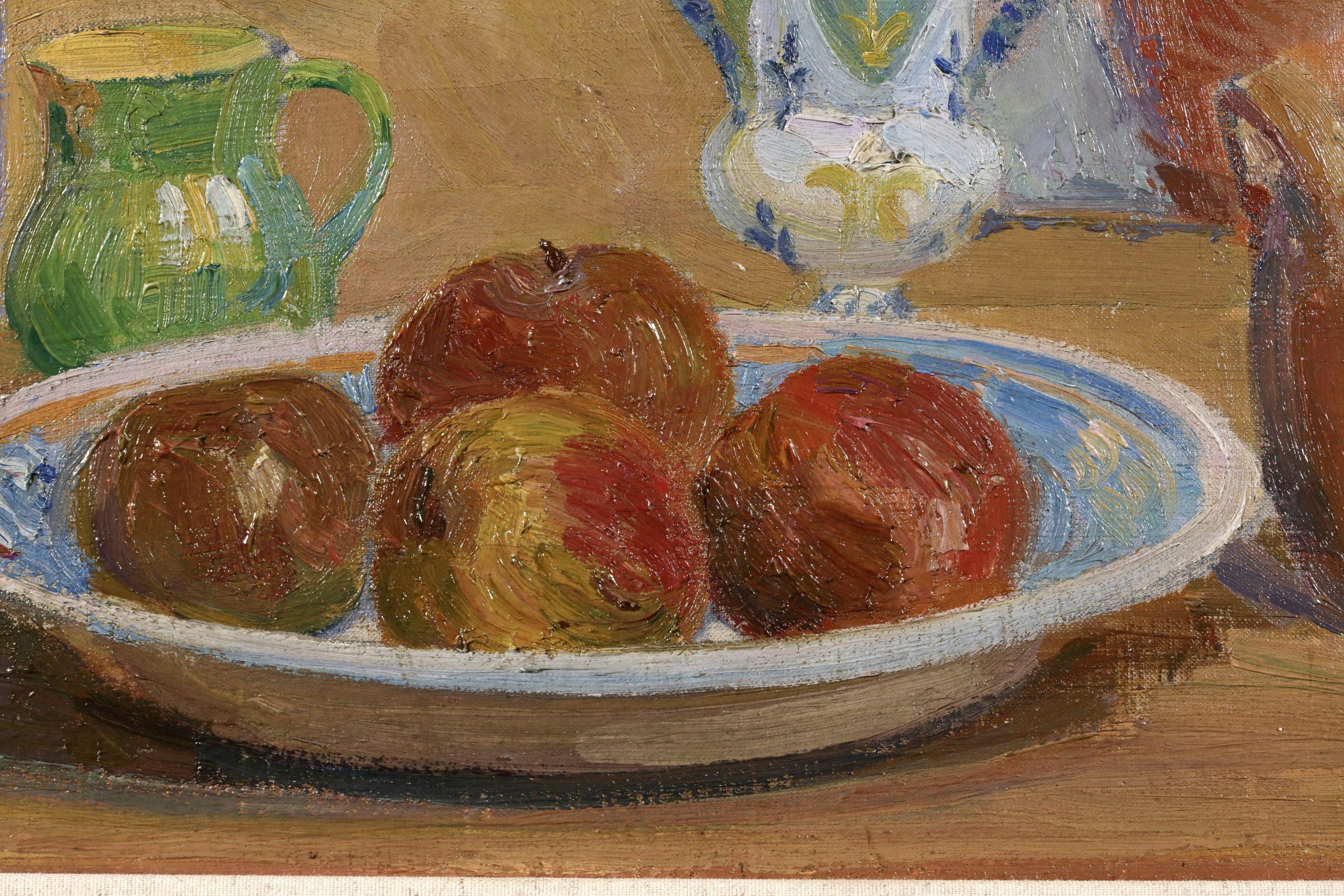 Nature morte aux pommes - Nature morte post-impressionniste à l'huile - Hippolyte PetitJean en vente 4