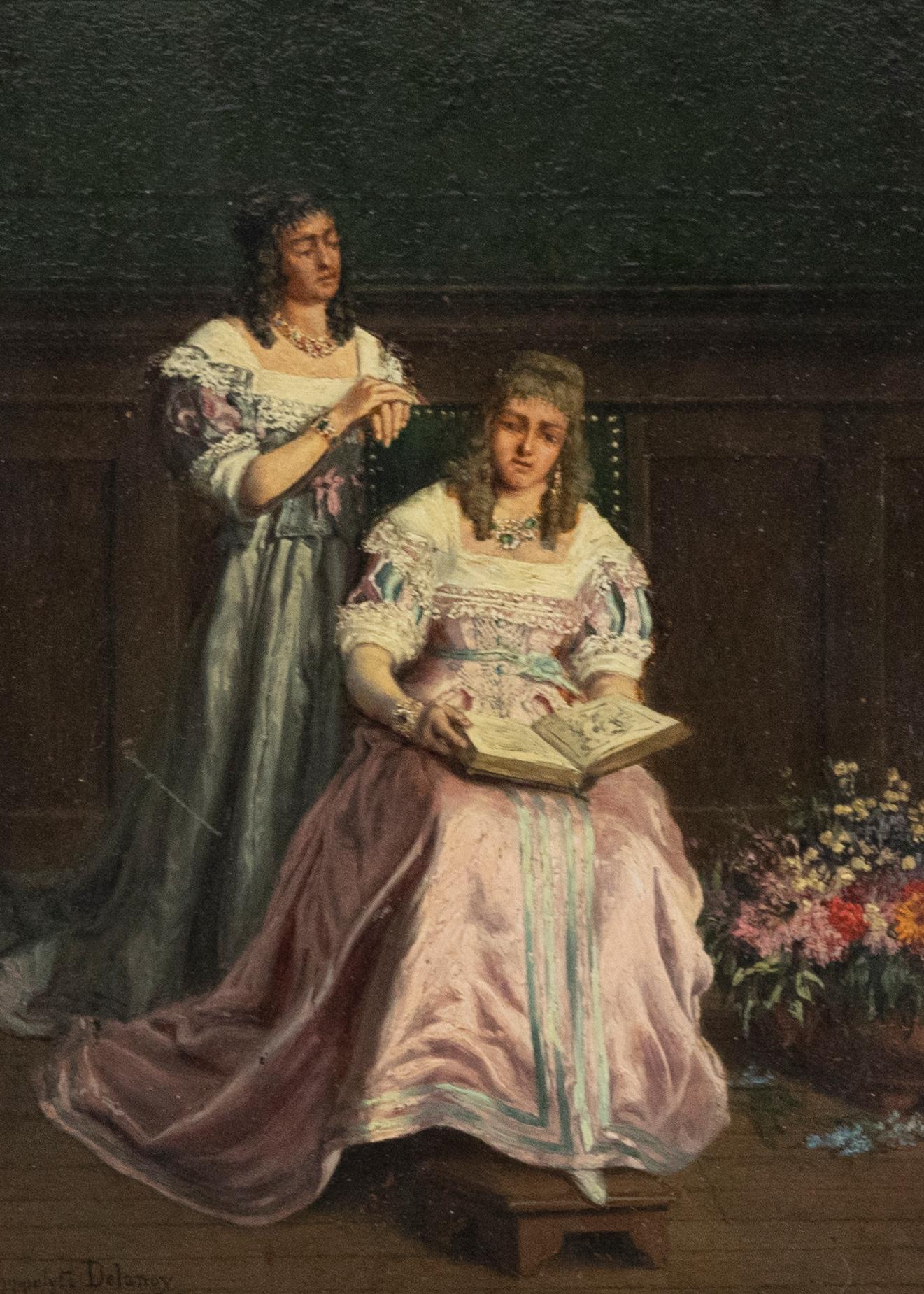 Hippolyte-Pierre Delanoy (1849-1899) - 1878 Oil, Studious Sitters - Painting by Hippolyte Pierre Delanoy