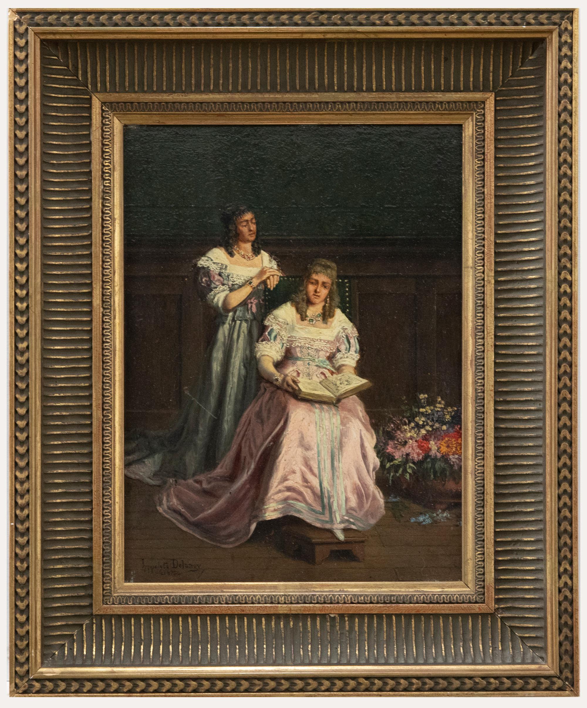 Hippolyte Pierre Delanoy Portrait Painting - Hippolyte-Pierre Delanoy (1849-1899) - 1878 Oil, Studious Sitters