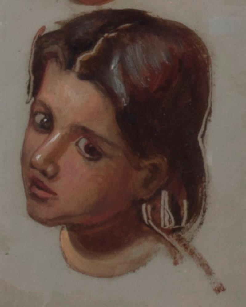 Hippolyte Roques (tätig 1838-1864)
Dreikopf-Porträts eines jungen Mädchens
Öl auf grauem Velin, um 1850
Vorzeichenlos
Provenienz: Nachlass des Künstlers
                     Shepherd Gallery, New York (siehe Label)
                     Frau Millie