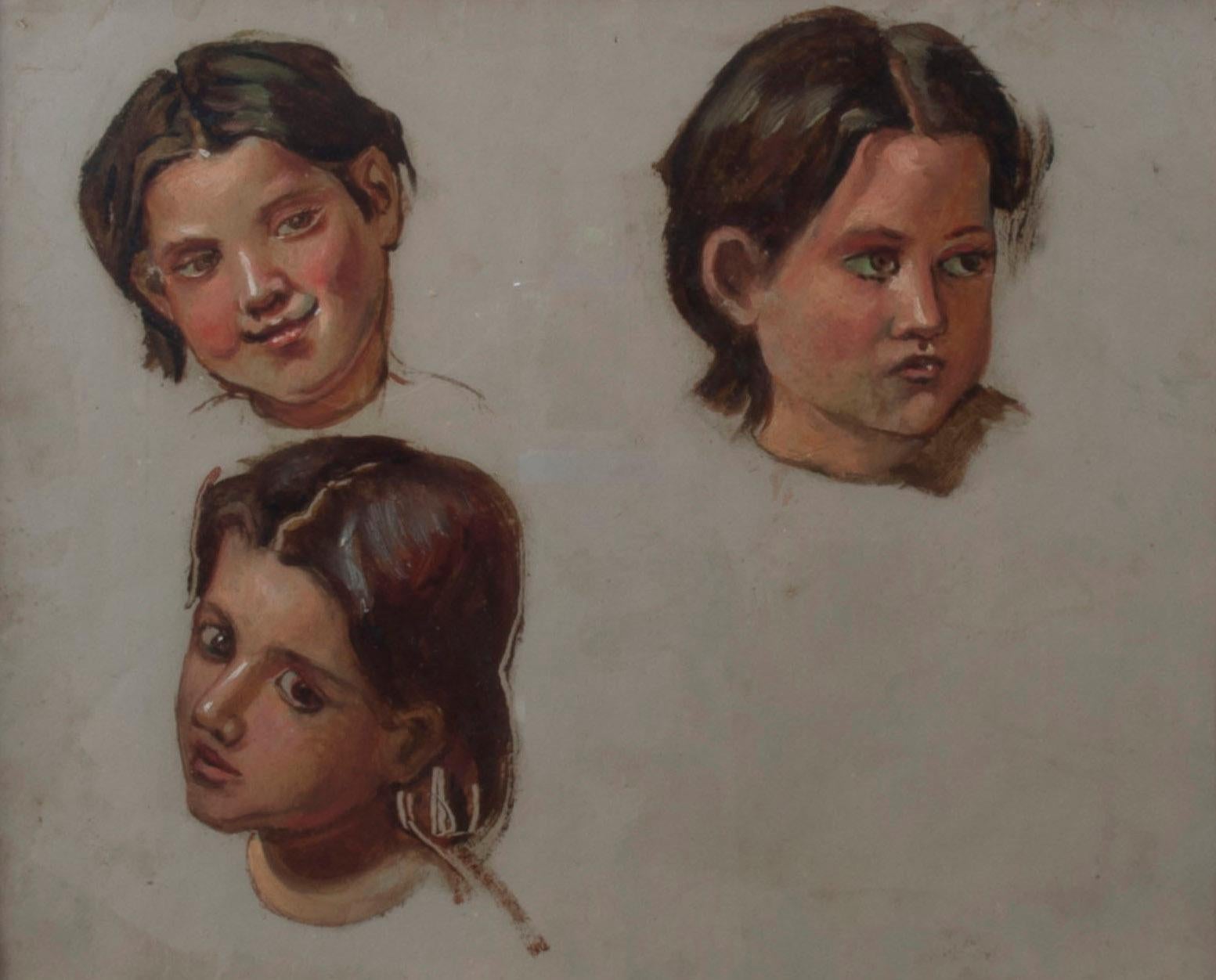 Hippolyte Roques (active 1838-1864)
Three Head Portraits of a Young Girl
Oil on grey wove paper, c. 1850
Unsigned
Provenance: Estate of the artist
                     Shepherd Gallery, New York (see label)
                     Ms. Millie Moorman
