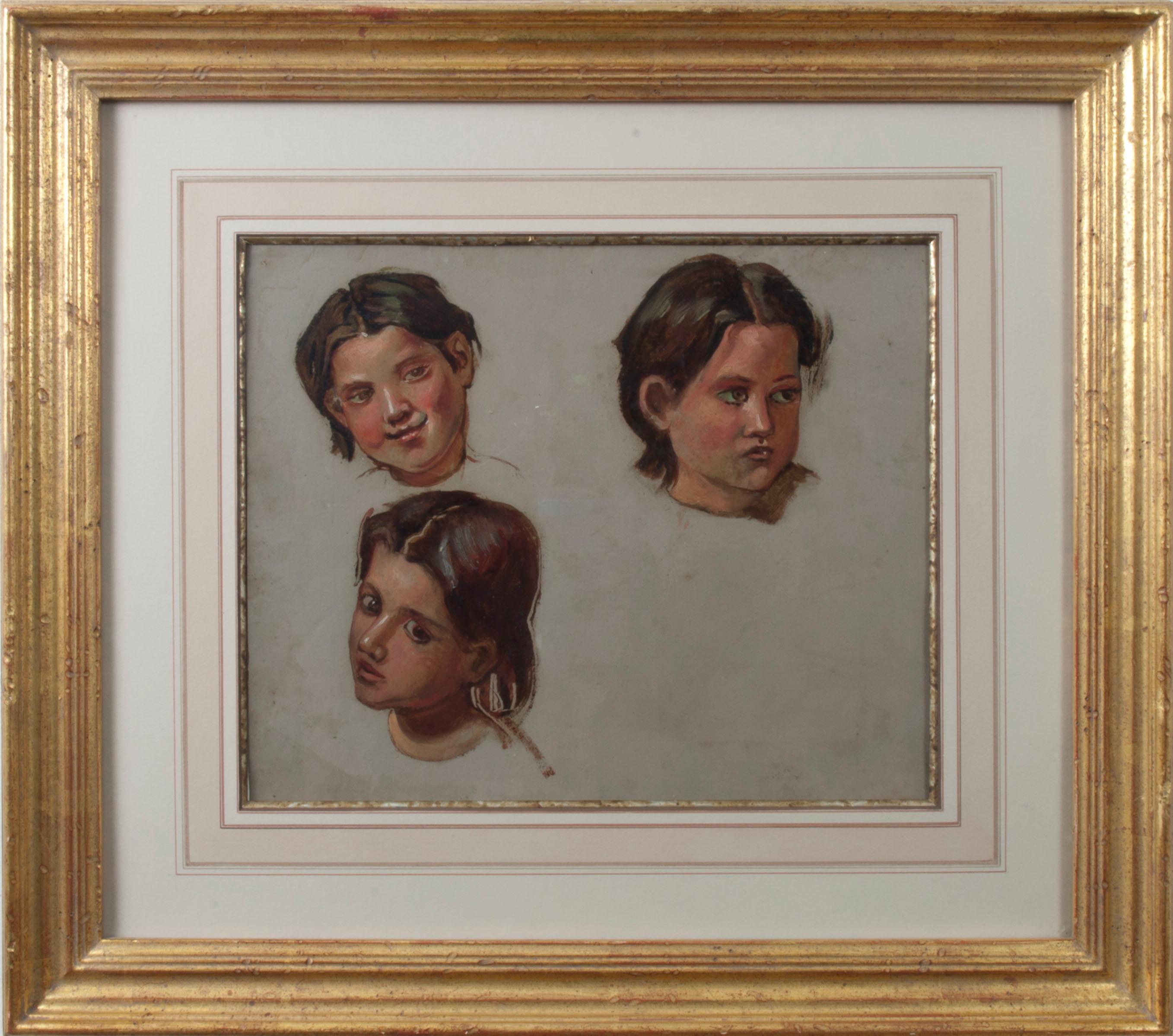 Figurative Painting di Hippolyte Roques - Tre ritratti di testa di una giovane ragazza