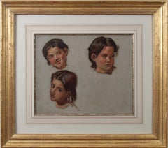 Antique Three Head Portraits of a Young Girl