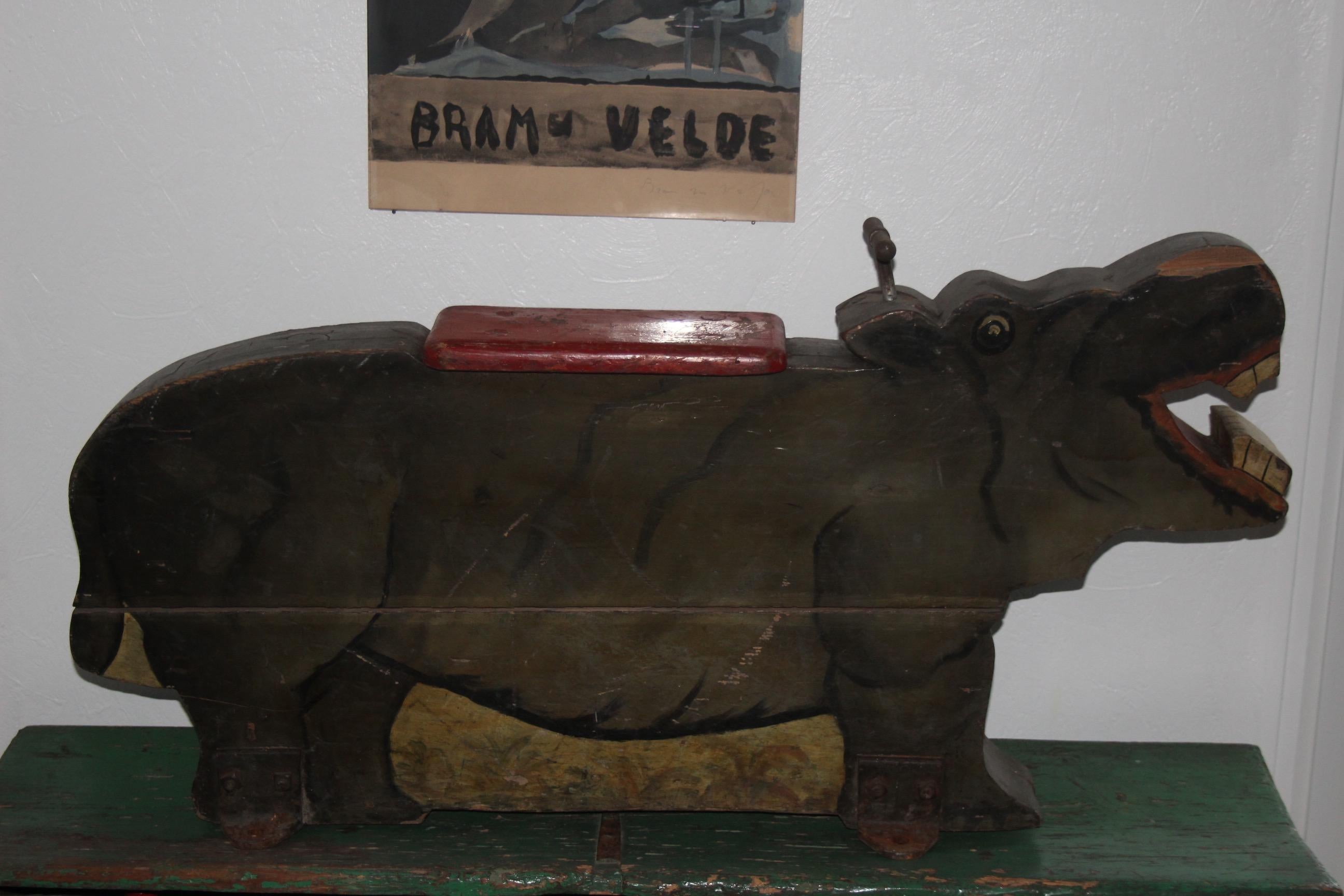 Mid-20th Century Hippopotamus Wooden, Swiss Carousel for Children