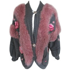 Hippy Chic Wool Fox Fur coat with Flower appliqués