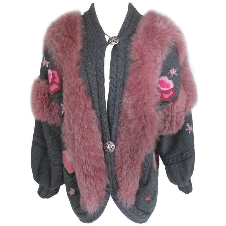 Hippy Chic Wool Fox Fur coat with Flower appliqués at 1stDibs