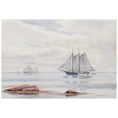 Hiram Peabody Flaggs "Sailing Ship" Original Watercolor, circa 1910