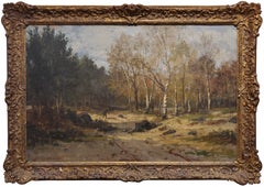 Antique Hunting Deer In The Woods During Autumn With His Dog