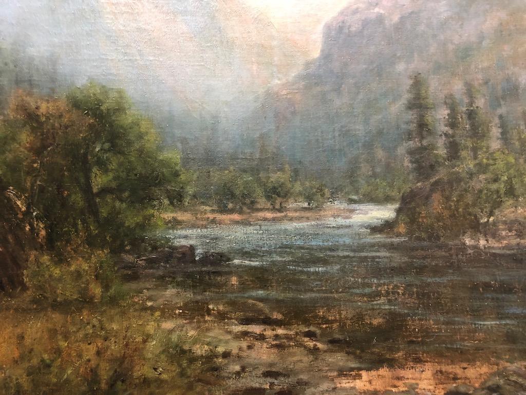 Wigwams by a River, Yosemite Valley - Realist Painting by  Hiram Reynolds Bloomer