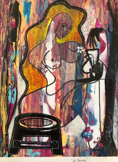 Hiremio Garcia Santaolaya Abstract Painting, Cuban-American Artist