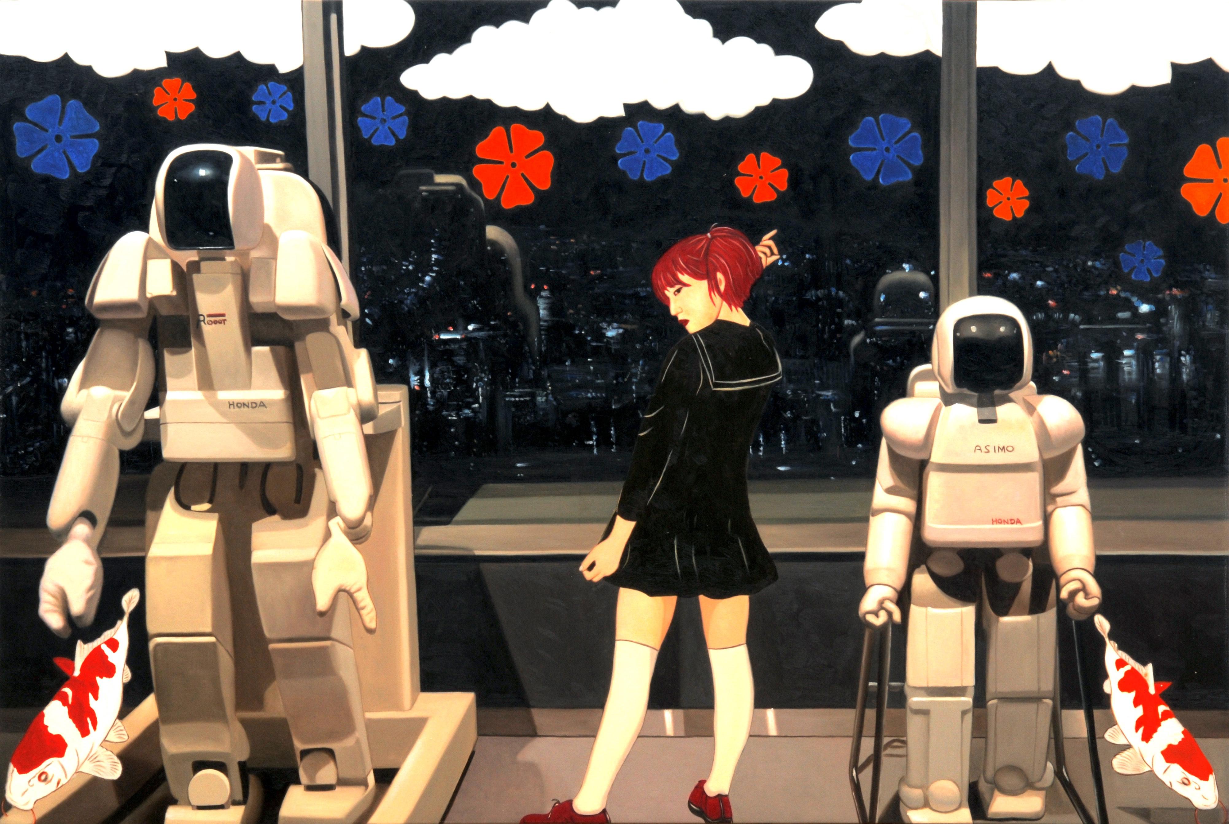 Asimo's Dance in the Nocturnal Symphony : Mechanical ballet - Contemporary Painting by HIRO ANDO