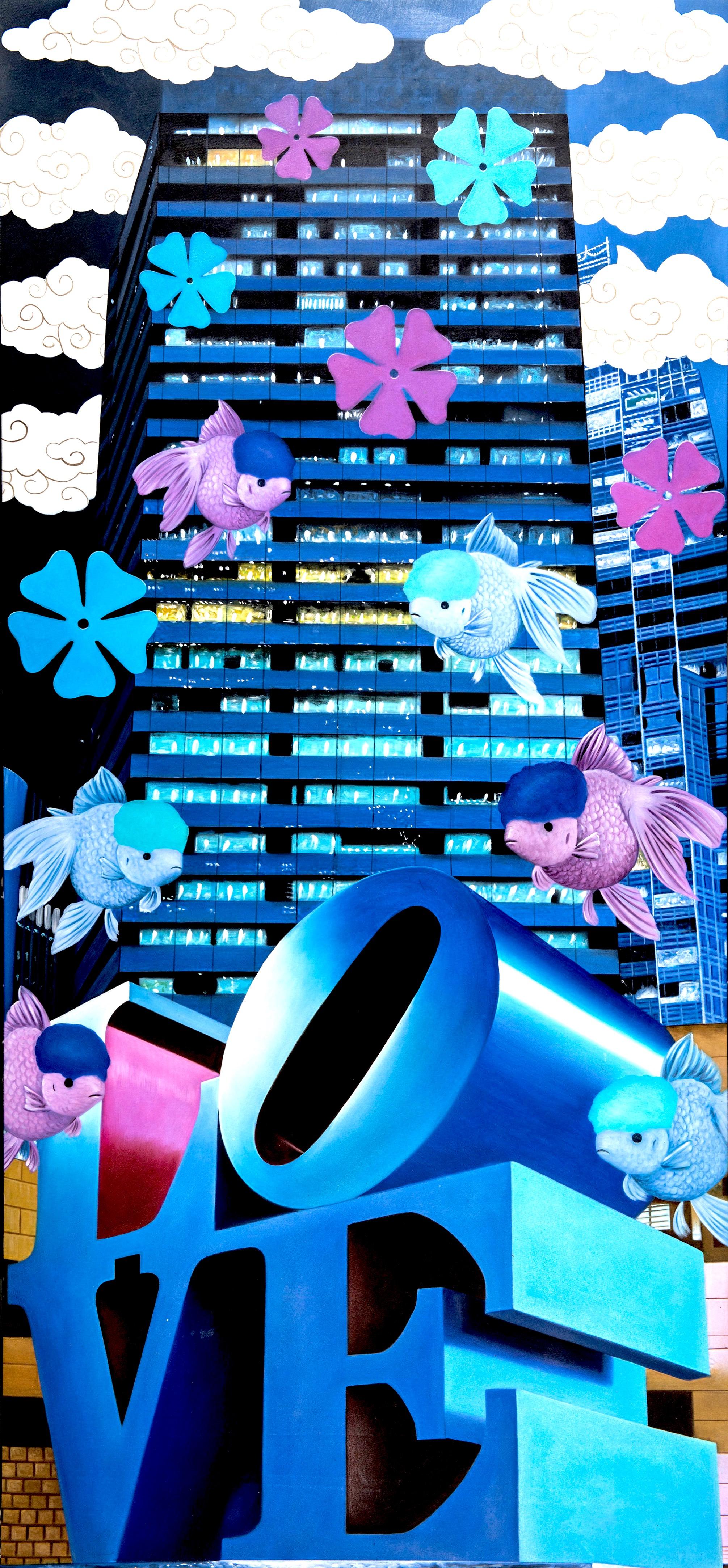 LOVE in Shinjuku's Night Symphony : Nishikigoi Lullaby - Contemporain Painting par HIRO ANDO