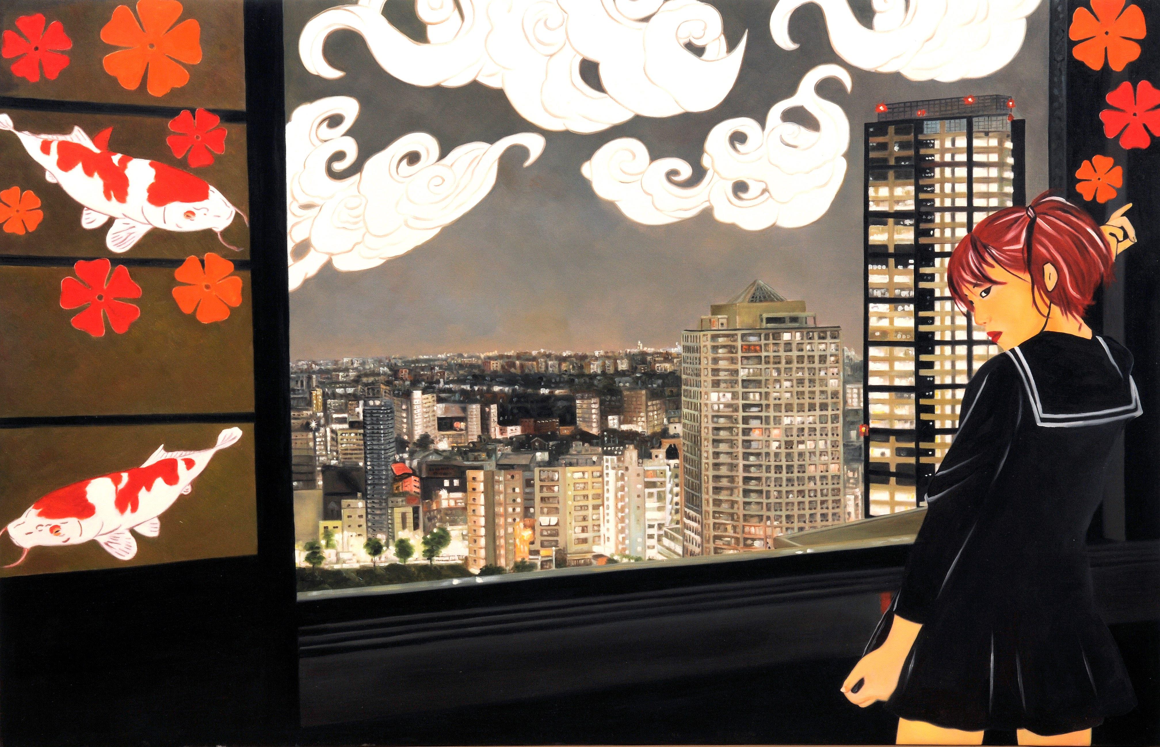 Chisato M's Nocturnal Ballet : Window of Dreams - Contemporary Painting by HIRO ANDO