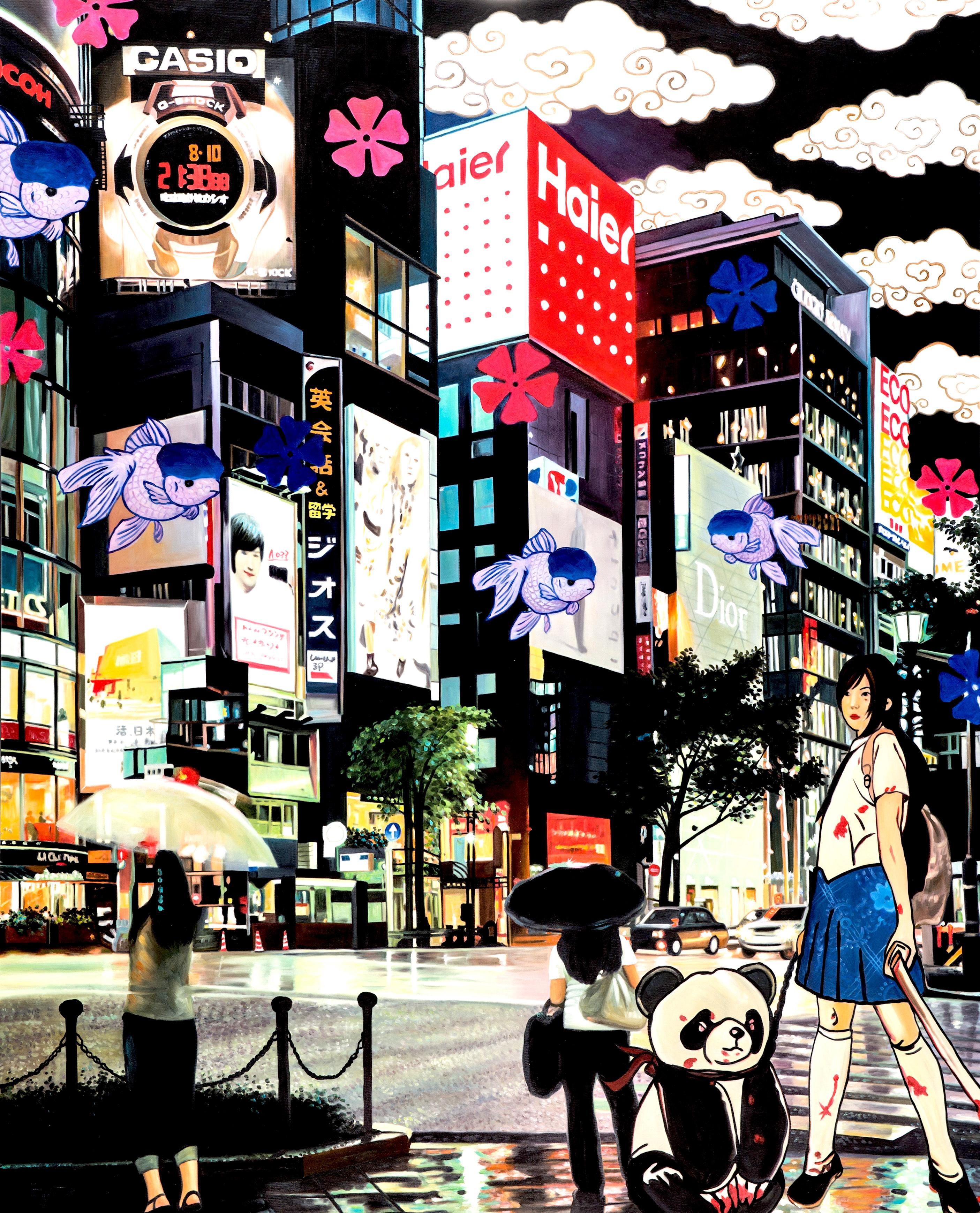 Dior Blossoms in Battle Nocturnes : Eleganza al neon - Painting di HIRO ANDO