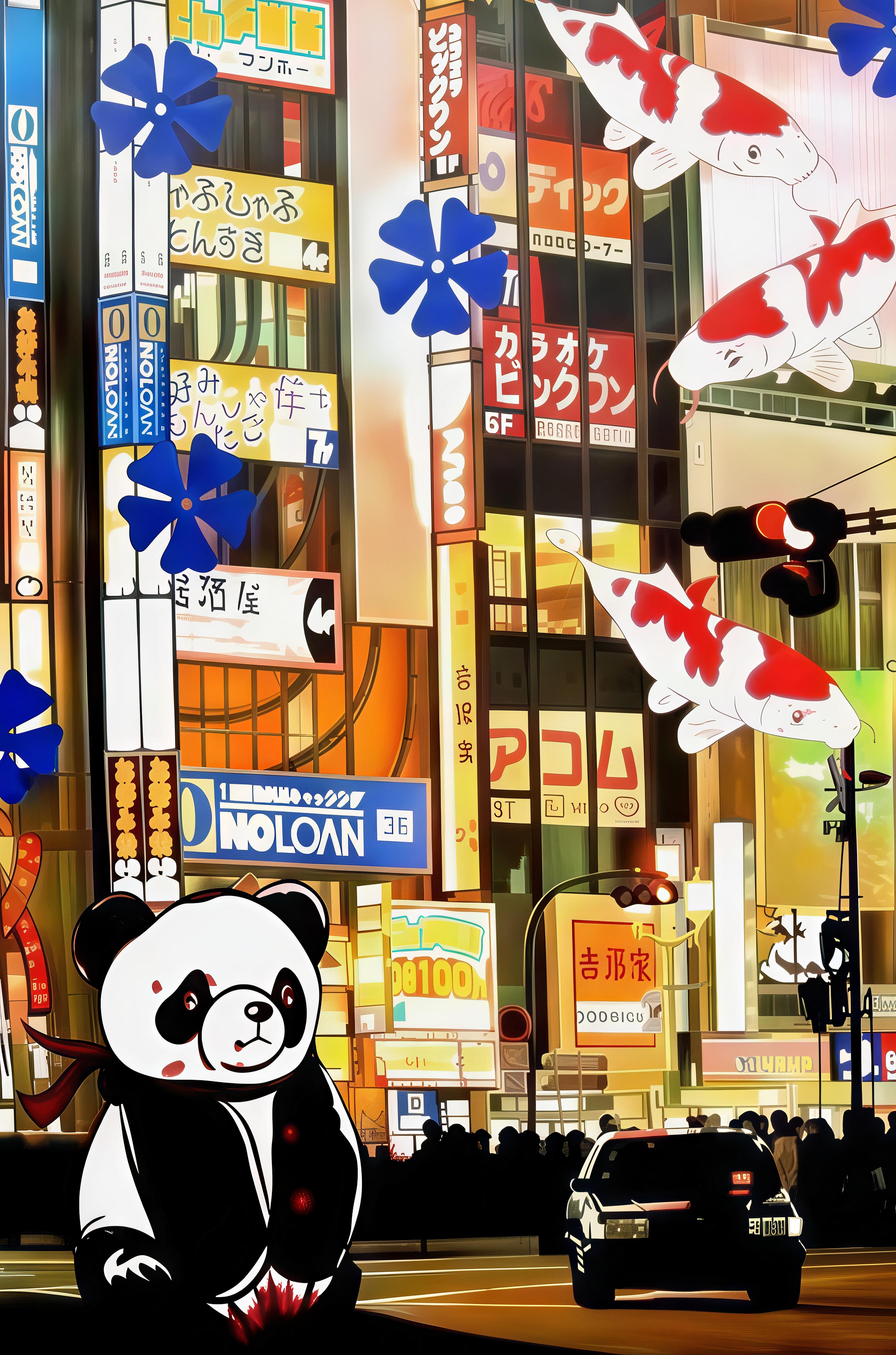 Twilight : La Réveille luminescente de Pandasan - Contemporain Painting par HIRO ANDO