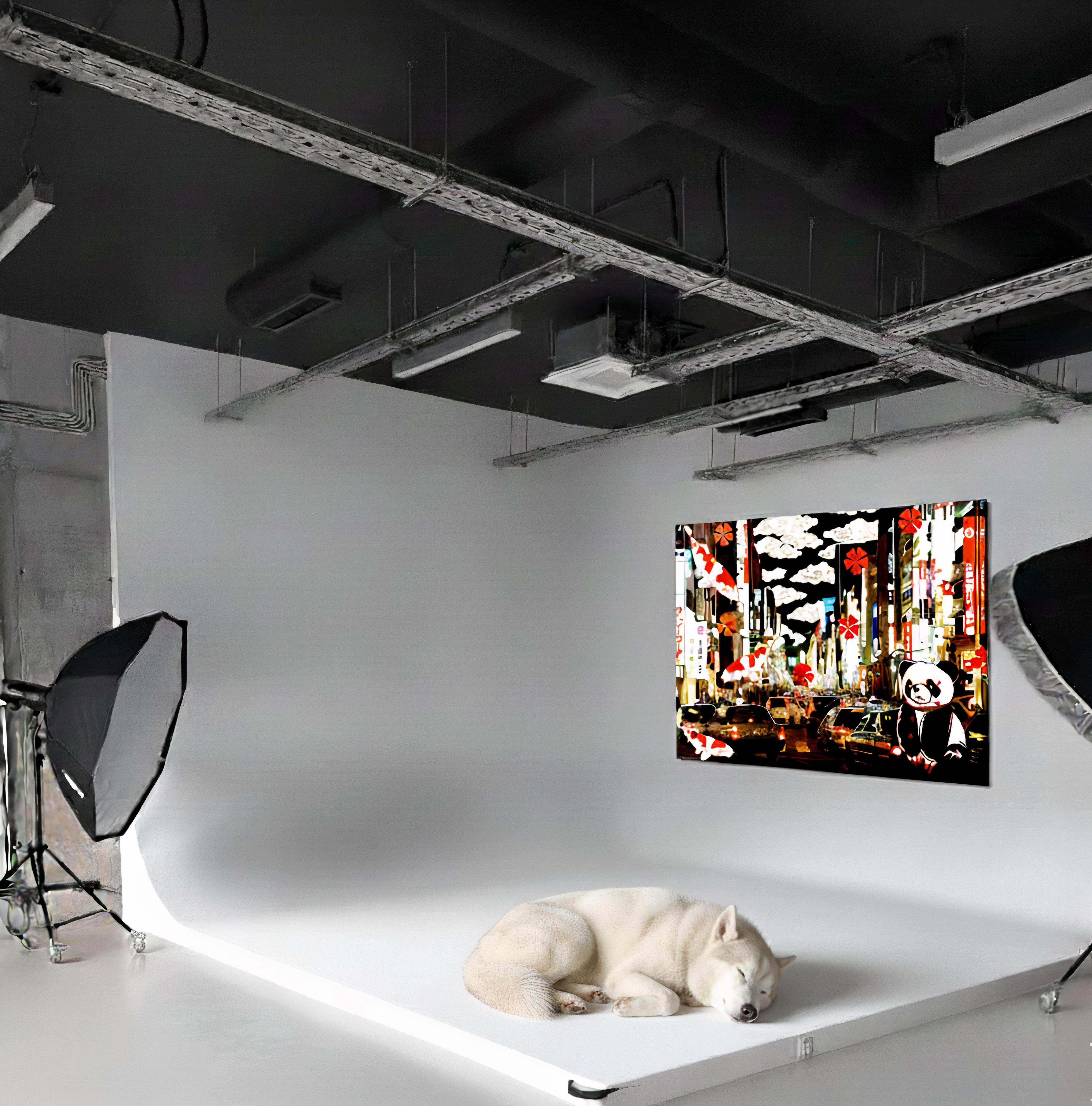 2010, einzigartige Kunstwerke
Öl auf Leinwand
31 1/2 × 42 1/10 × 1 1/5 Zoll - 80 × 107 × 3 cm
Das Kunstwerk ist vom Künstler signiert und mit dem Logo des Studios des Künstlers auf der Rückseite der Leinwand gestempelt.
Die Kunstwerke werden von