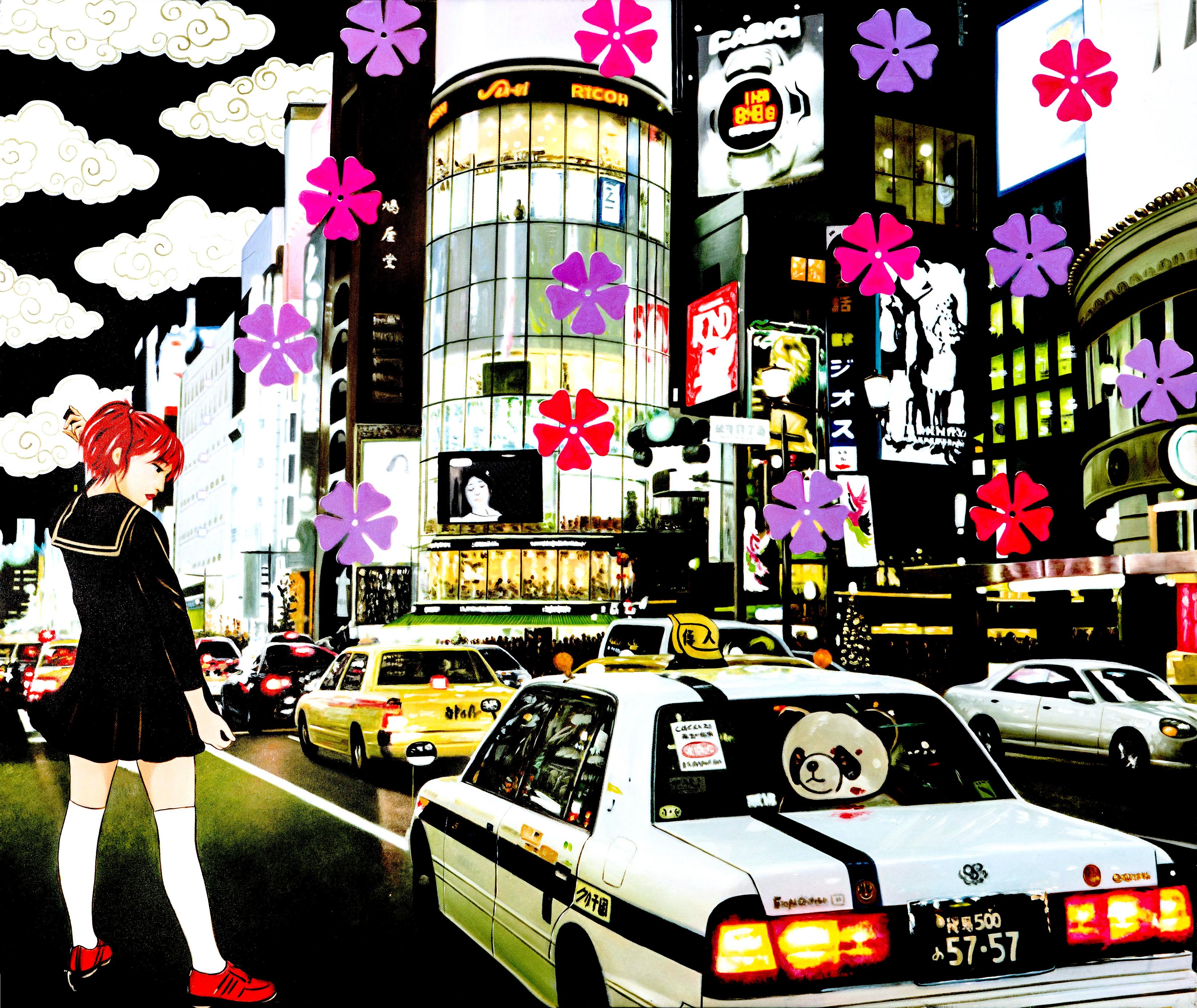 Pandasan 57-57 : Les fleurs de minuit dans l'ombre de Tokyo - Contemporain Painting par HIRO ANDO