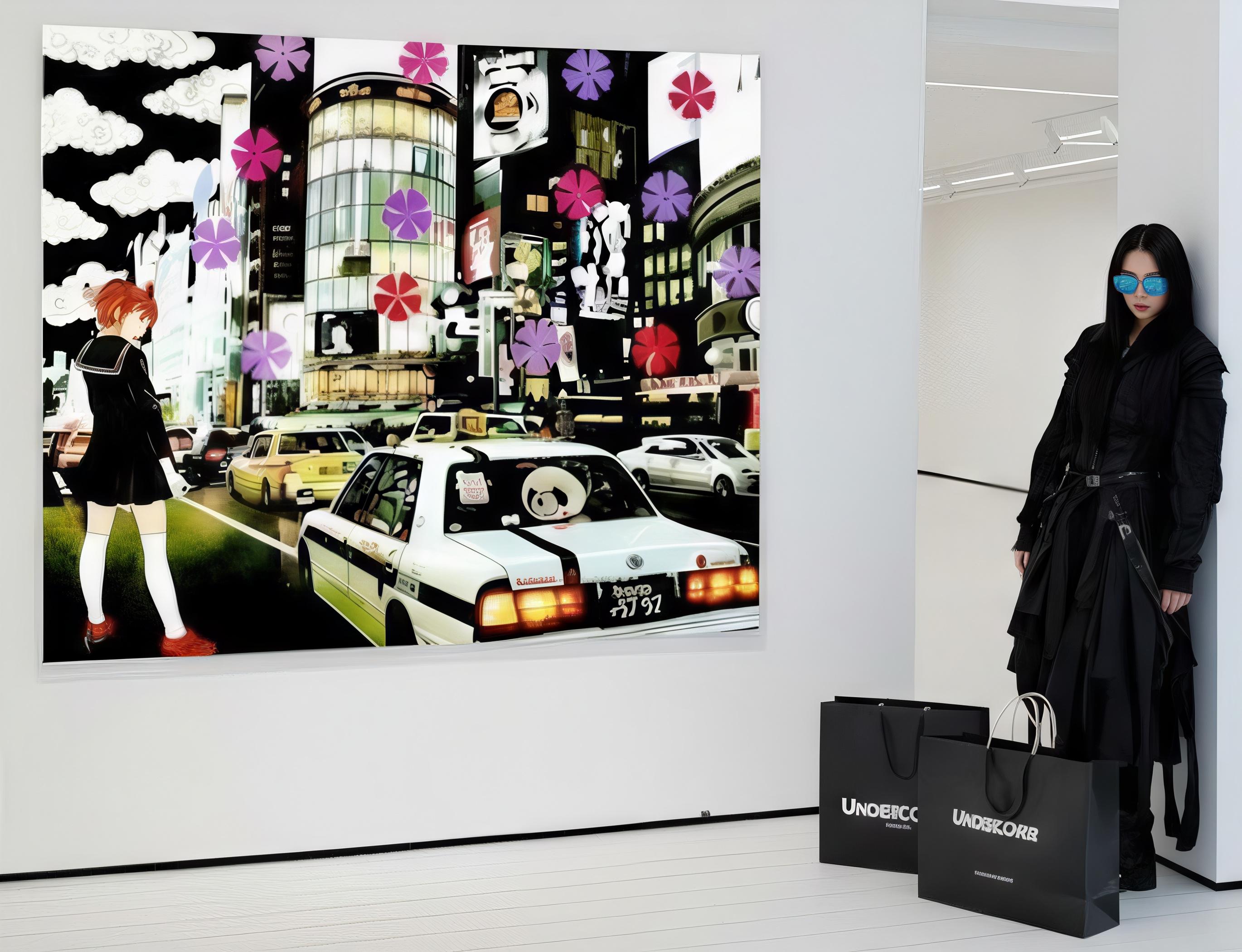 Pandasan 57-57 : Les fleurs de minuit dans l'ombre de Tokyo - Painting de HIRO ANDO