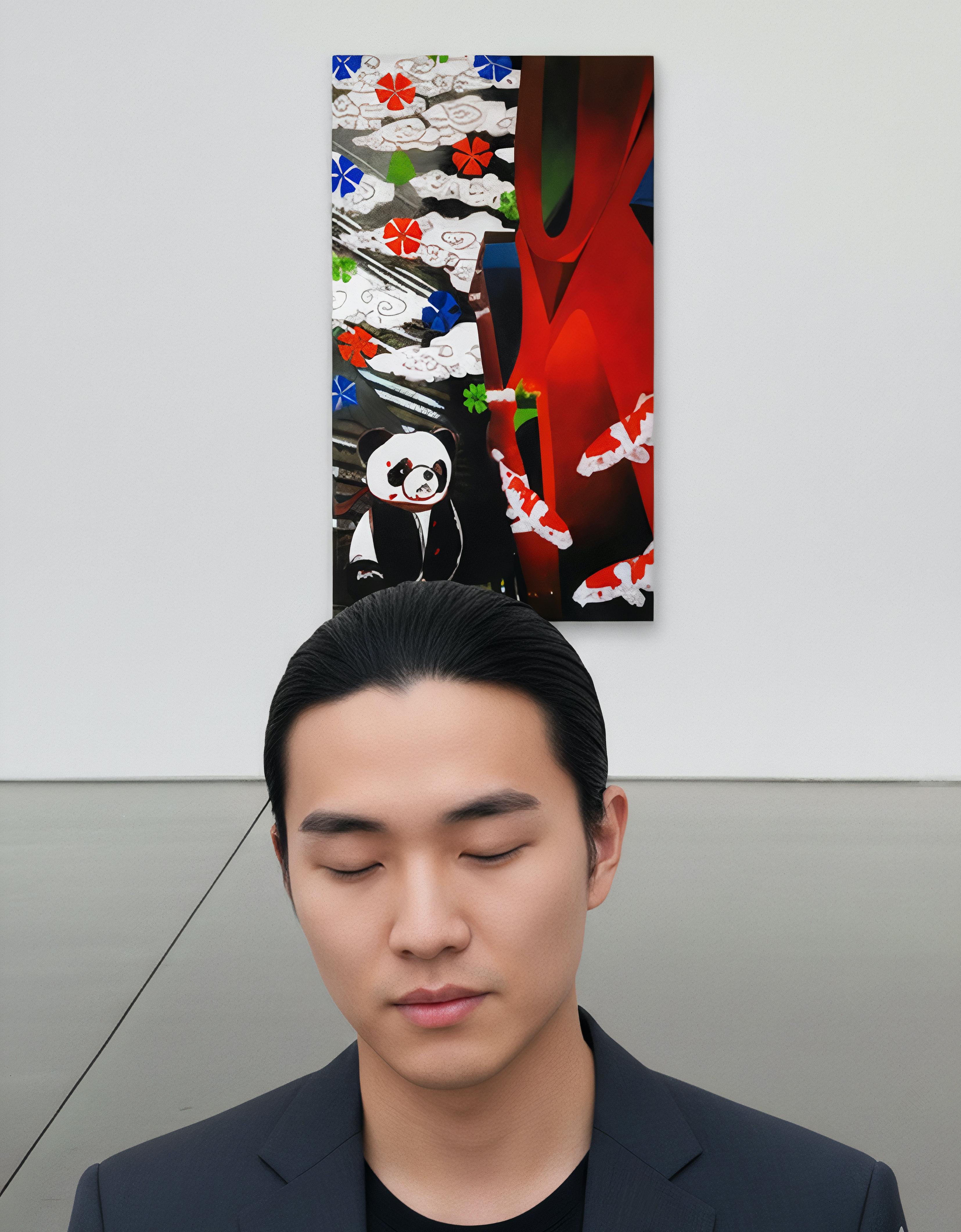 Sonata Kohaku LOVE de Pandasan : Crimson Melodies - Gris Portrait Painting par HIRO ANDO