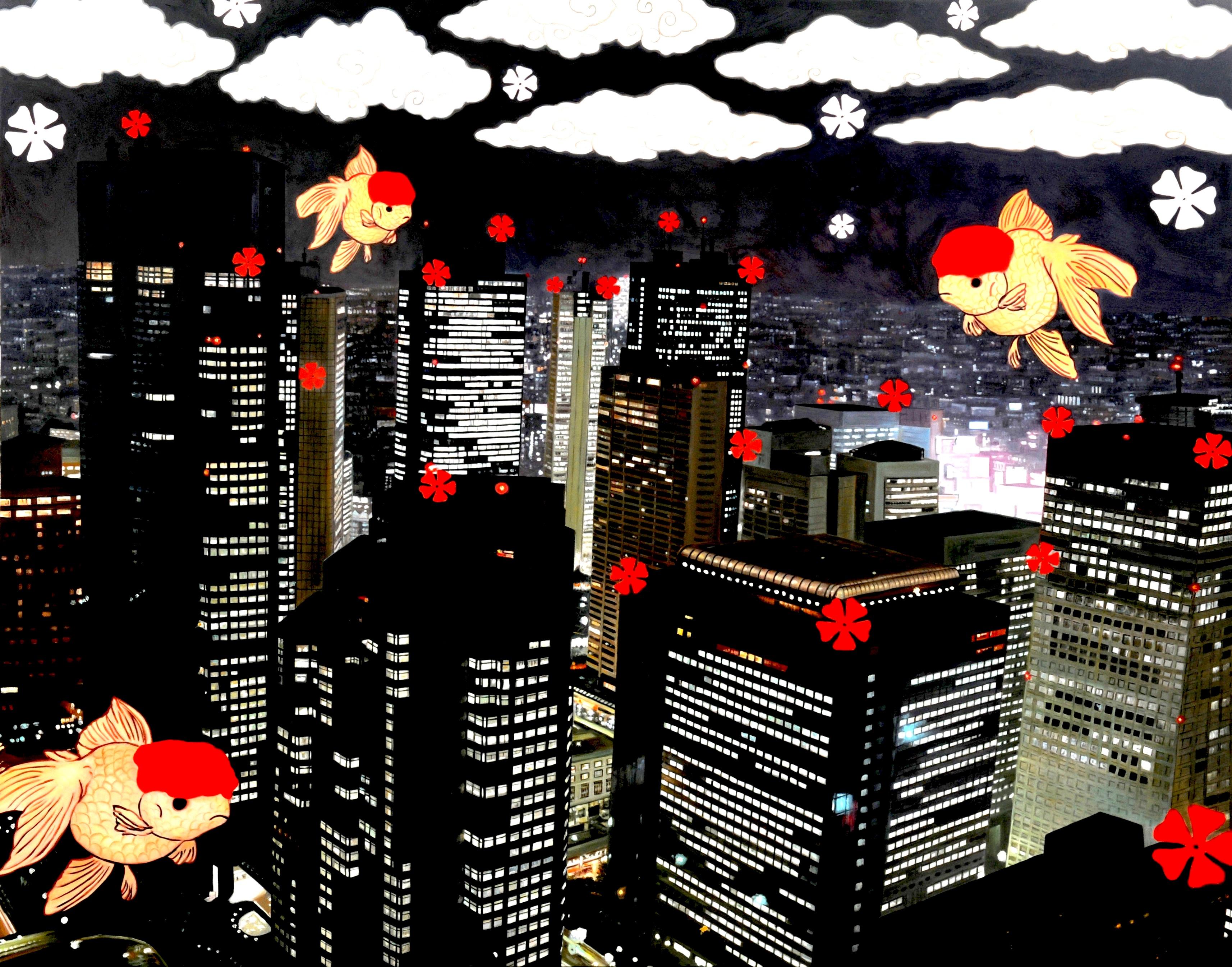 Symphonie nocturne de Tokyo : Élevation céleste - Contemporain Painting par HIRO ANDO