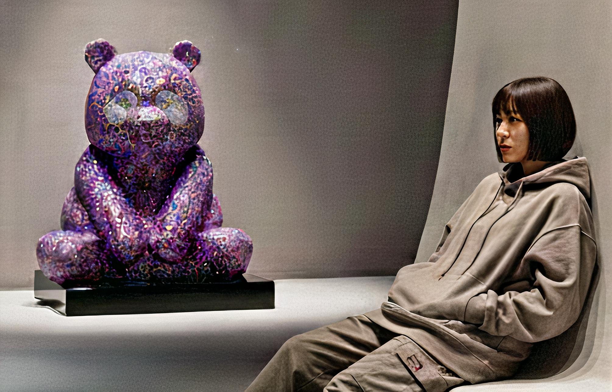 A Pandasan's Radiance : Rose Quartz Luminescence - Sculpture by HIRO ANDO