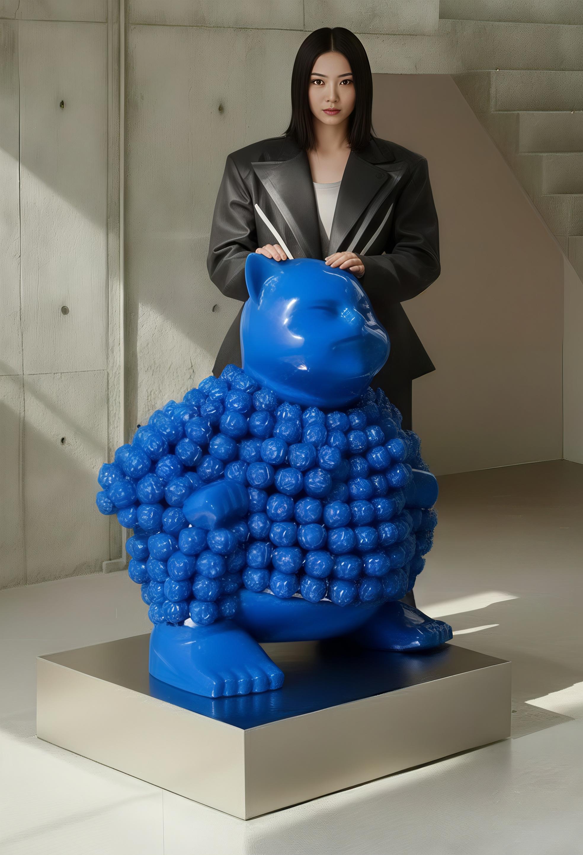 Azure Sumonmyoji's Resonance : A Harmonious Ode to Onmyōdō's Dance of Dualities - Sculpture de HIRO ANDO