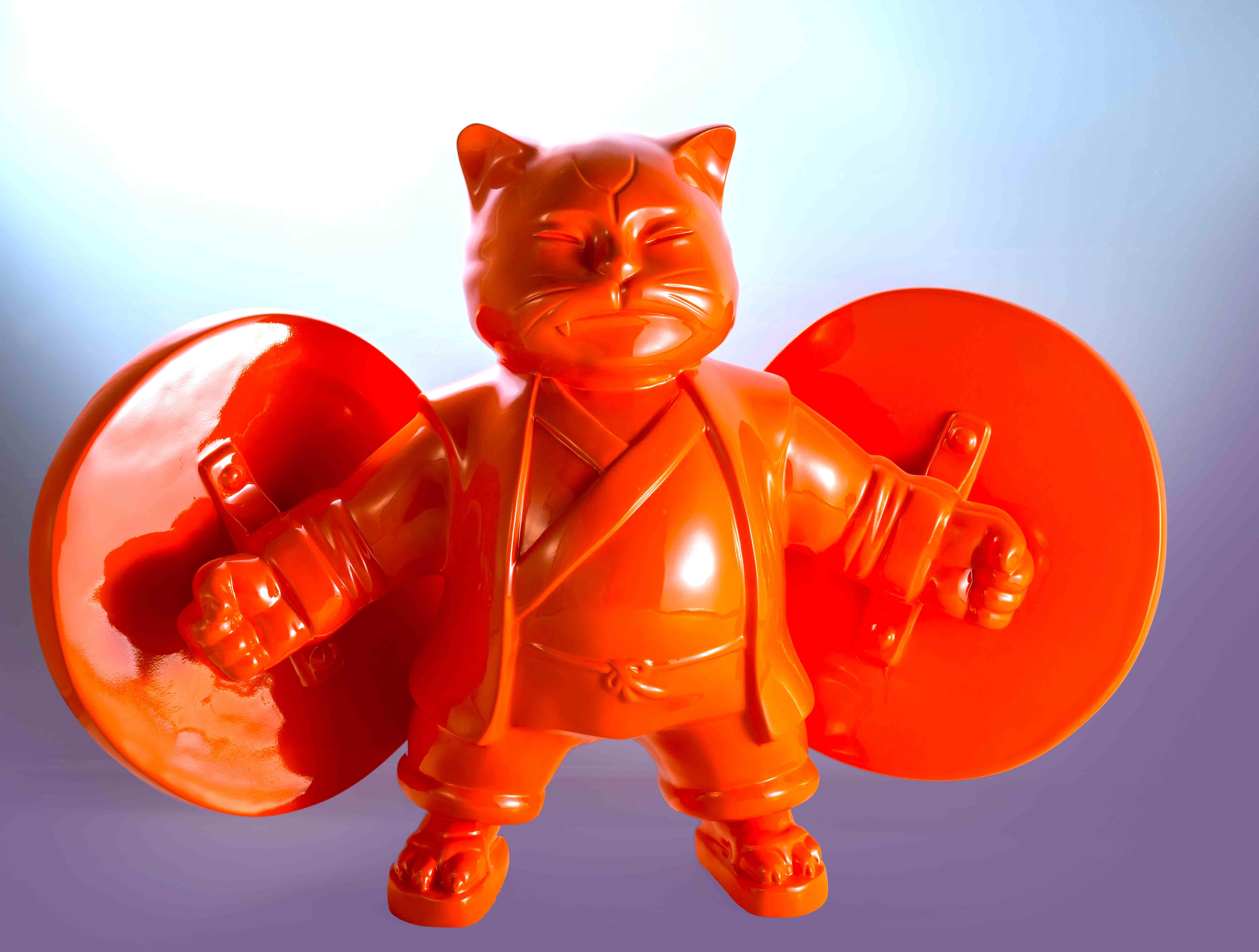 Commanding Warriorcat : Orange Eternal Vigil - Contemporary Sculpture by HIRO ANDO