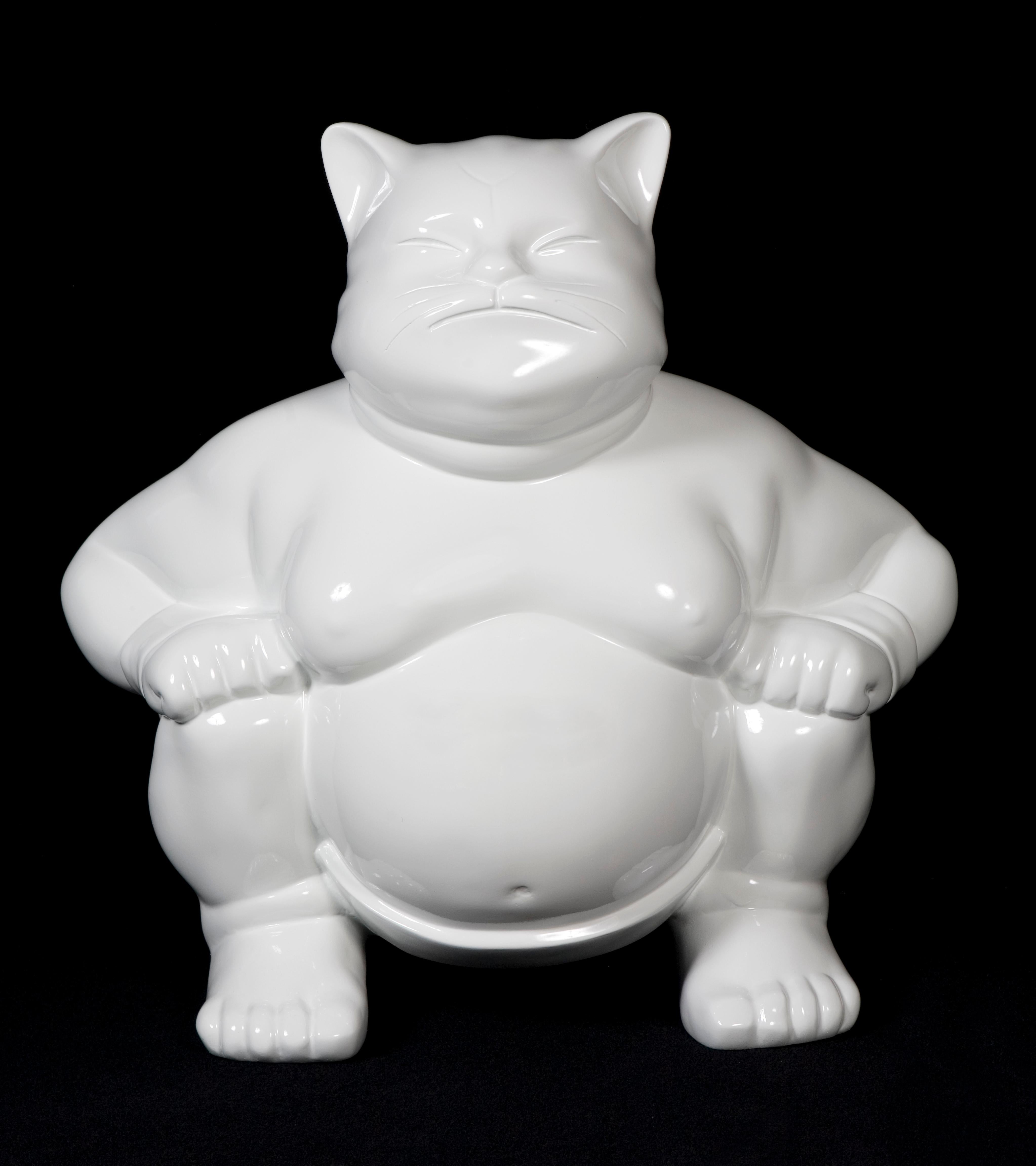 Elegant Sumocat :  White Dance and Battles of Balance - Contemporary Sculpture by HIRO ANDO