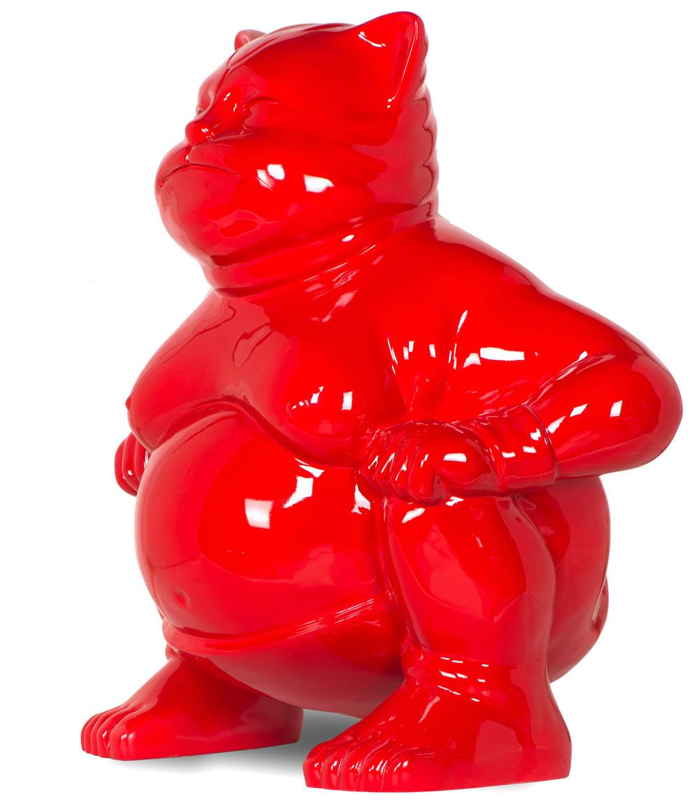 Grandiose Sumocat : Danse rouge et batailles d'équilibre - Contemporain Sculpture par HIRO ANDO