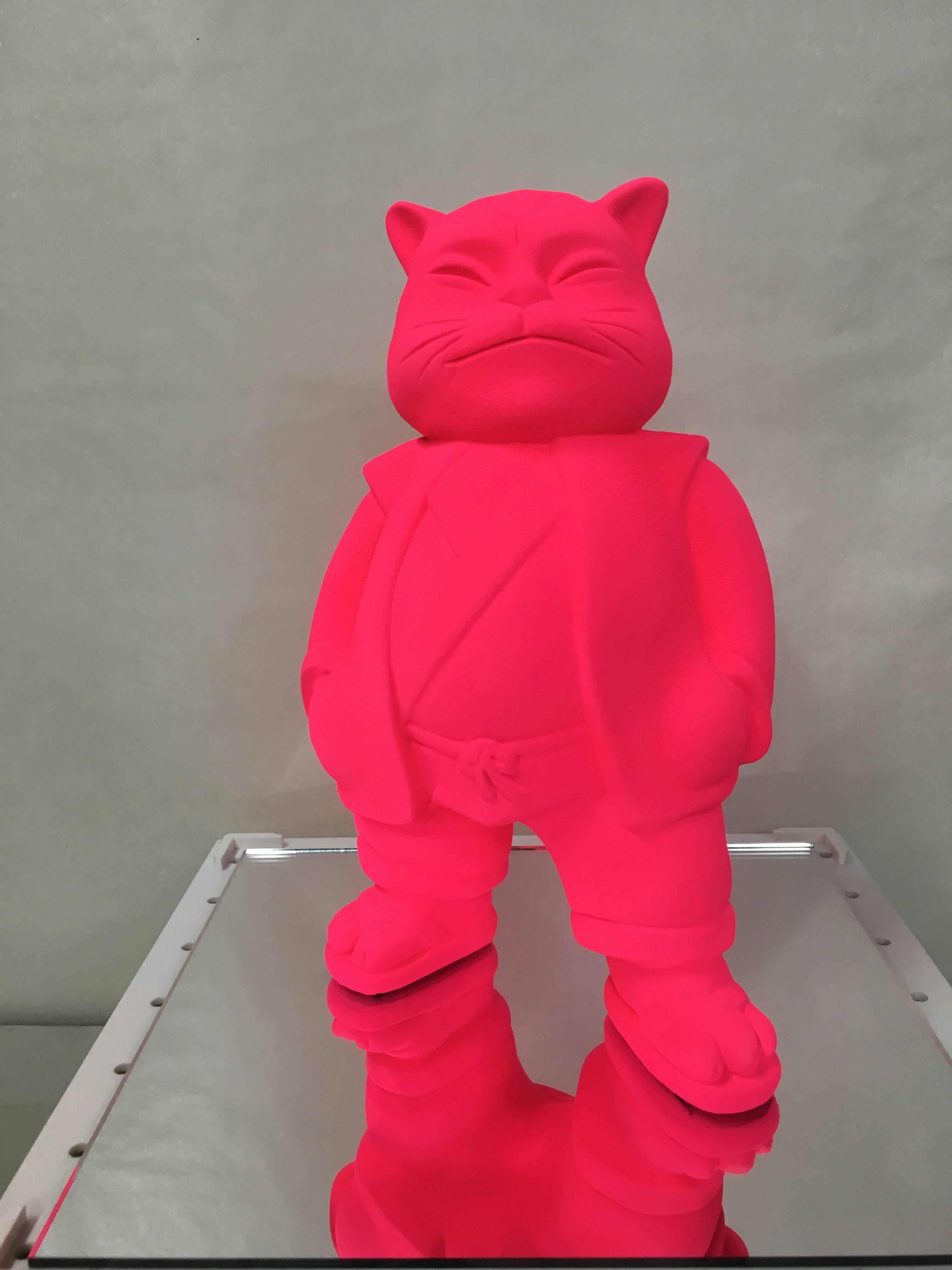 HIRO ANDO Figurative Sculpture - Hiro Ando 43 Pink Character  URBANCAT MONOLOGY" original sculpture