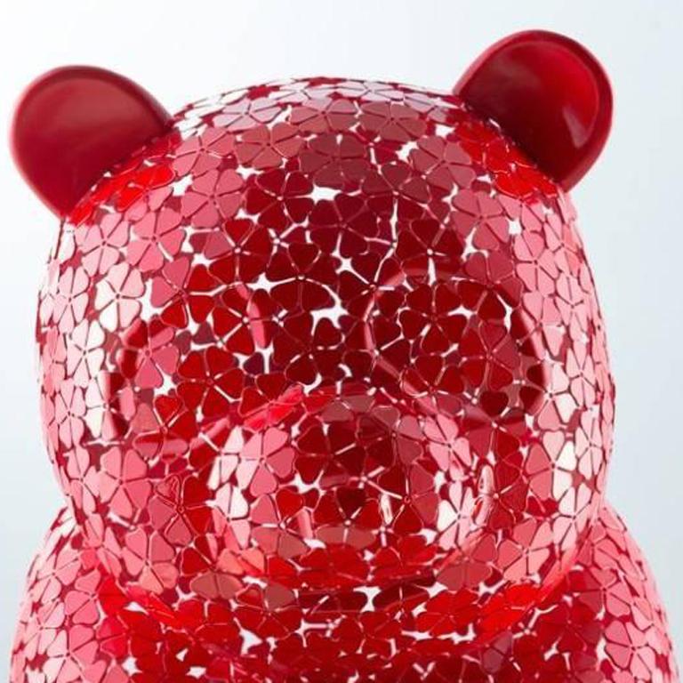 Hiro Ando 72 bear Red PANDASAN FLOWERPOWER  original sculpture - Beige Figurative Sculpture by HIRO ANDO