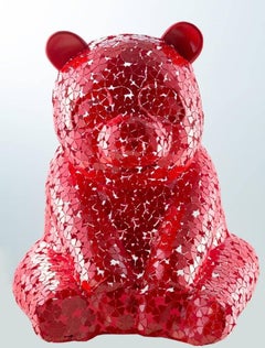 Hiro Ando 72 bear Red PANDASAN FLOWERPOWER  original sculpture