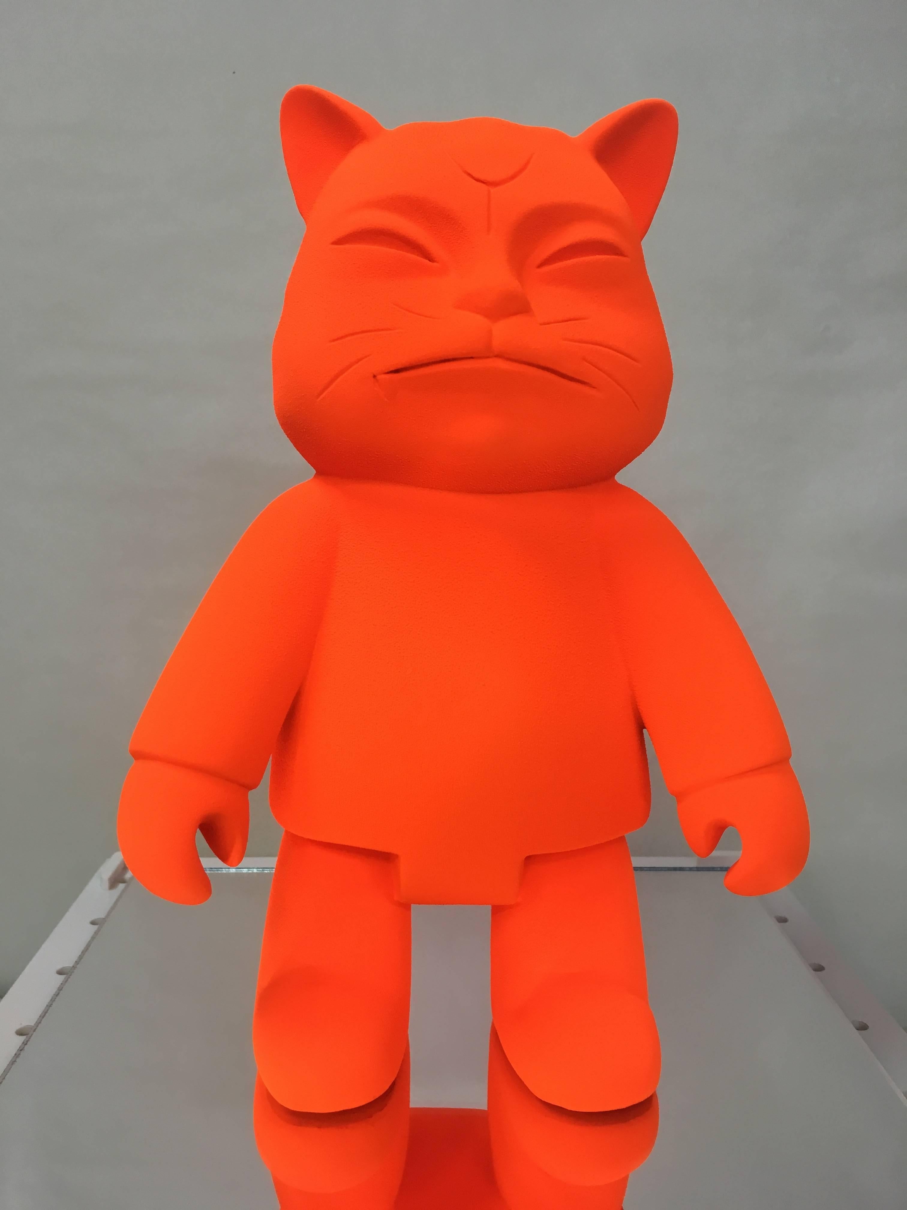 HIRO ANDO Figurative Sculpture - Hiro Ando 81 Cat  Orange. "ROBOCAT MONOLOGY" original sculpture