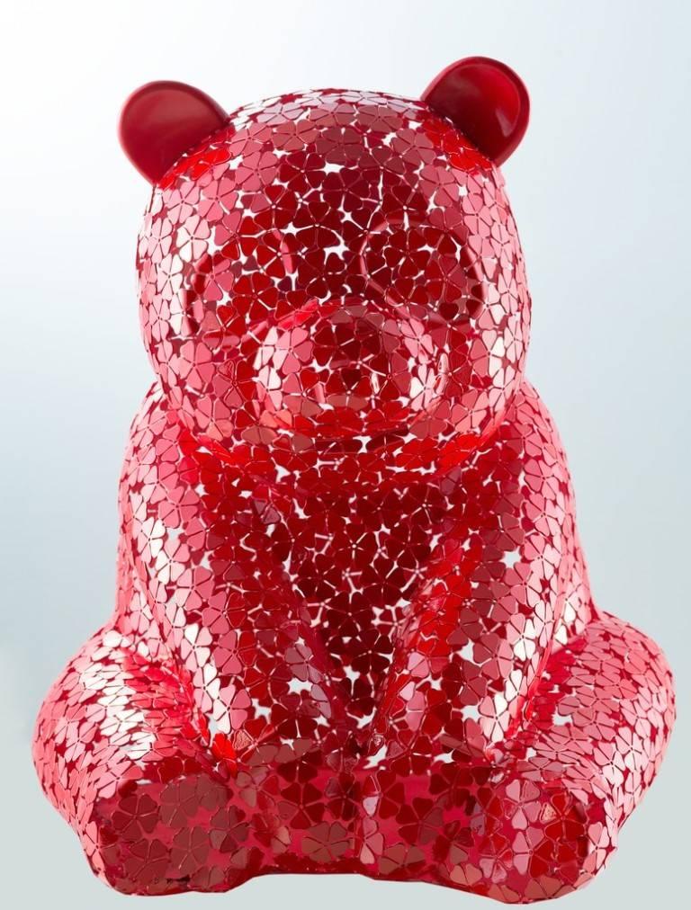 Hiro Ando  bear Red PANDASAN FLOWERPOWER  original sculpture