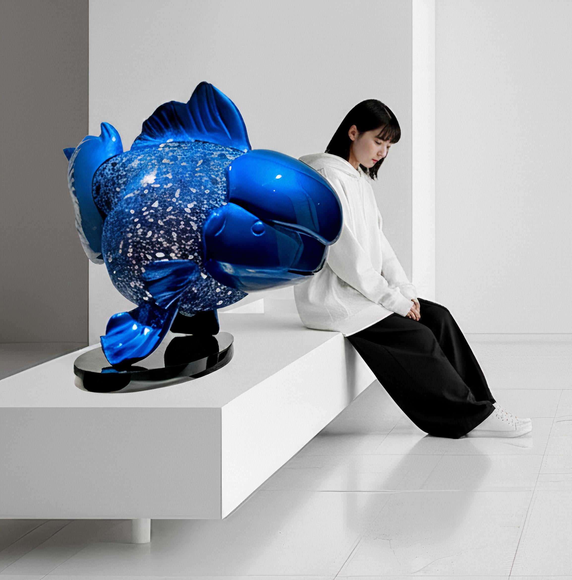 Majestic Nishikigoi in Metal Splendor : Aqueous Grandeur Blu