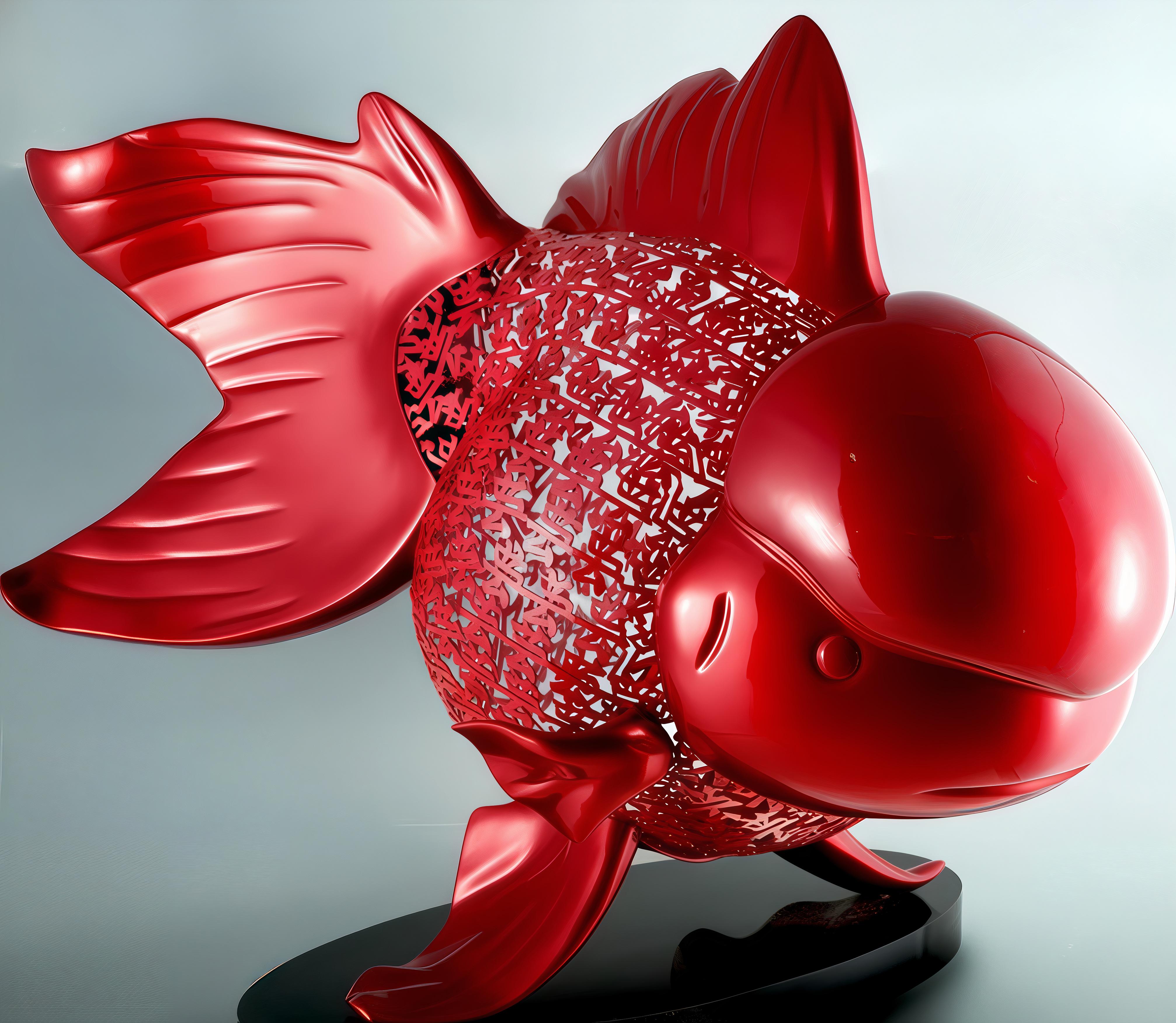 Majestueux Nishikigoi en métal Splendor : Écharpe de Grandeur Aqueous - Contemporain Sculpture par HIRO ANDO