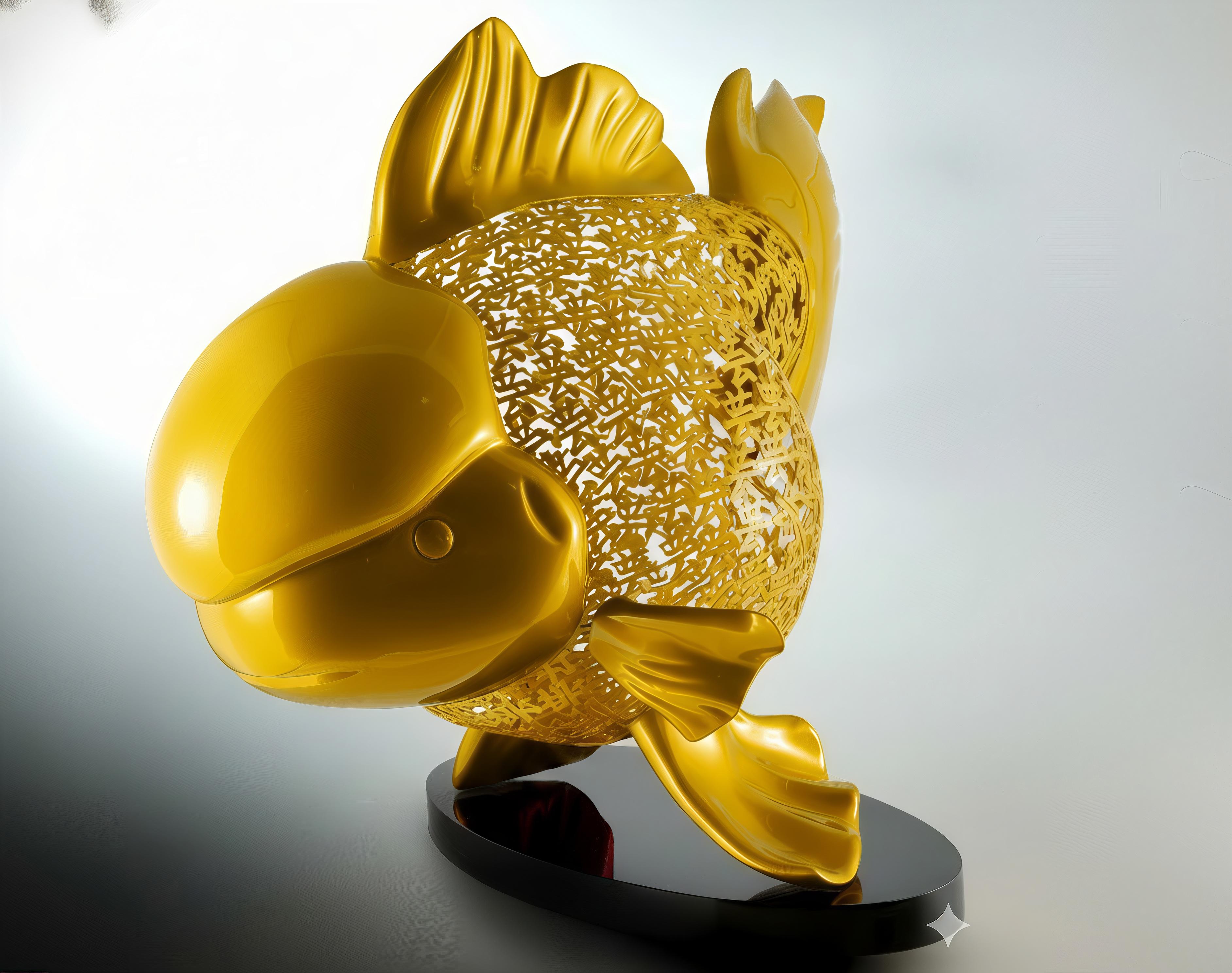 Majestueux Nishikigoi en métal Splendor : Aqueous Grandeur Yellow en vente 7