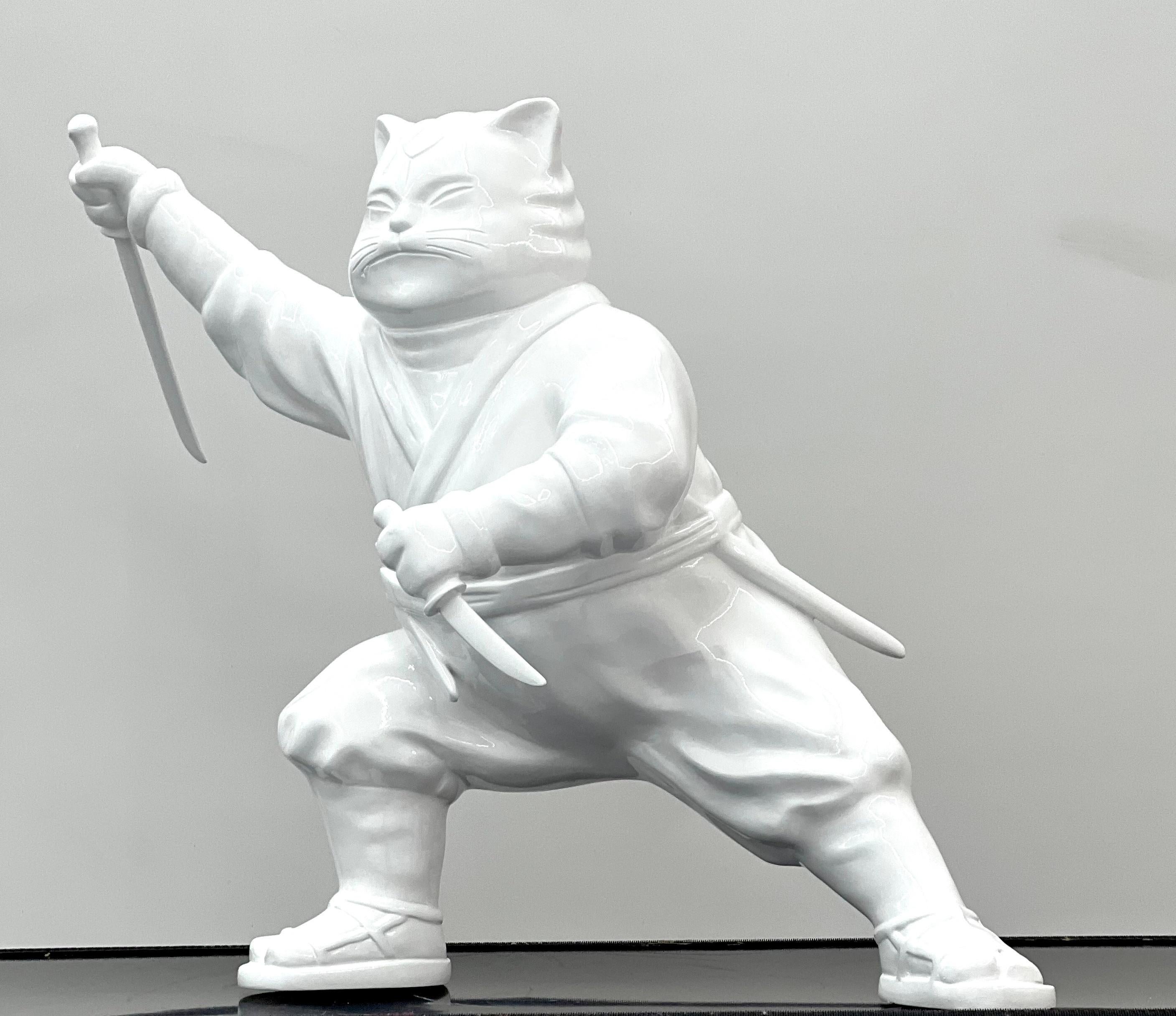 The Enigmatic Journey of Ninjacat : White Stealthy Whiskers - Contemporary Sculpture by HIRO ANDO