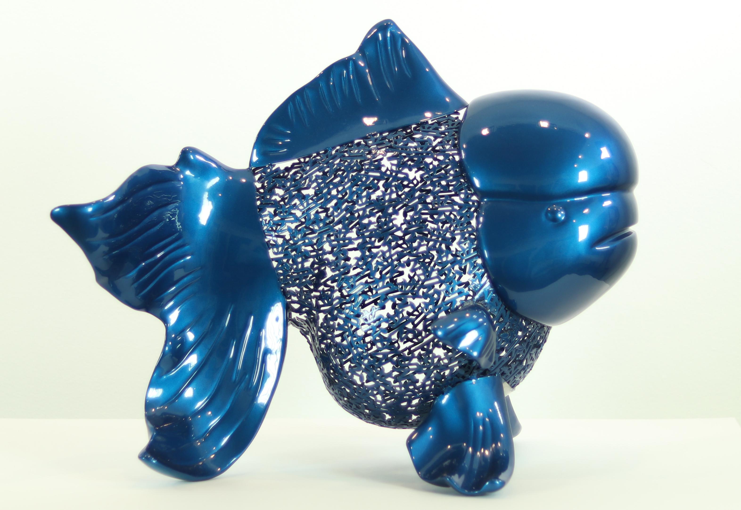 HIRO ANDO Figurative Sculpture - Hiro Ando  Blue Fish  "nishikigoi blu"  sculpture