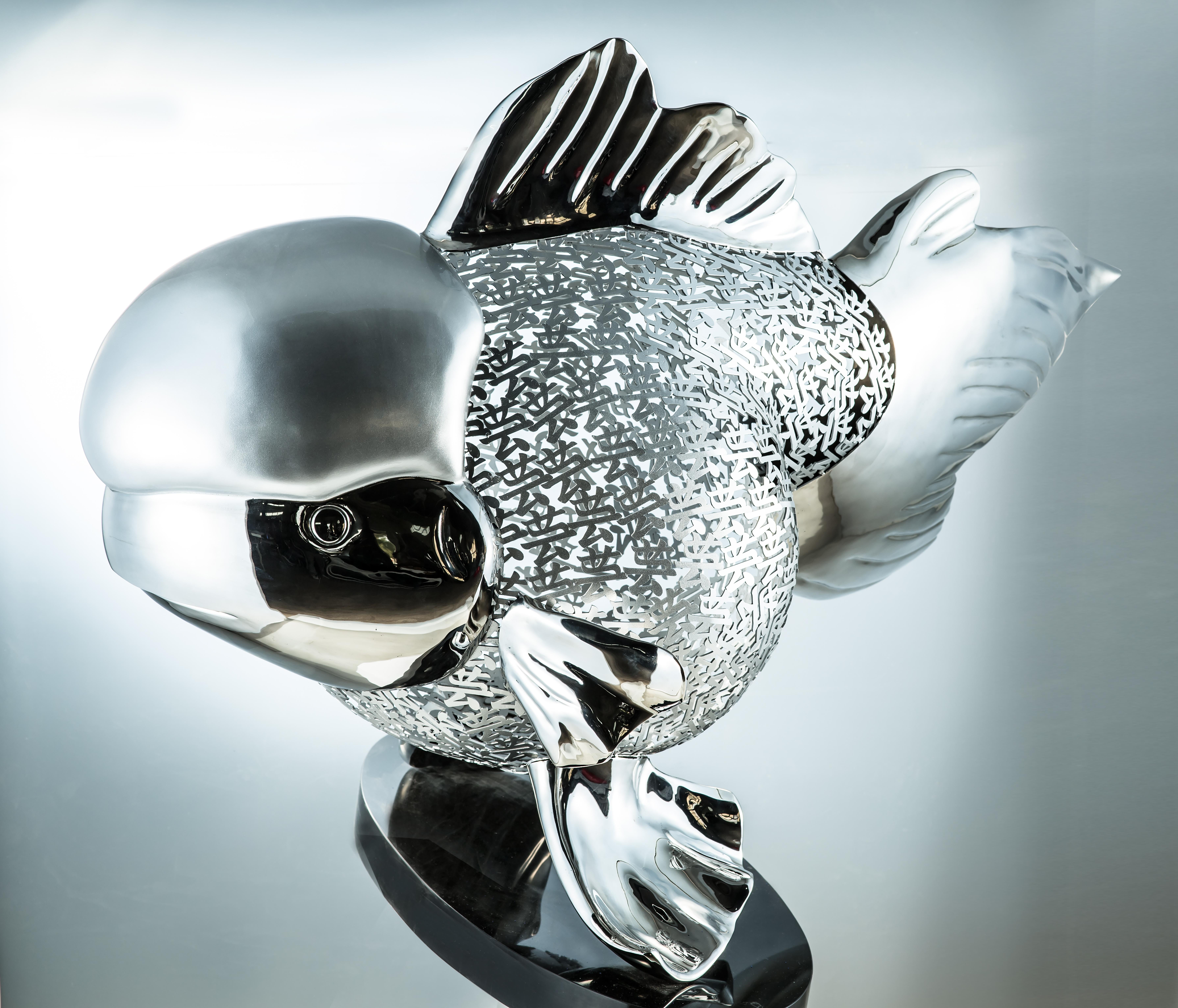 Majestic Nishikigoi in Metal Splendor : Aqueous Grandeur Silver For Sale 1