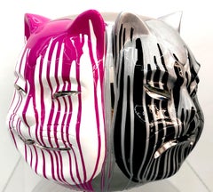 Onmyodo : Samuraicat’s Polychrome Duality – Stripes of Azure, Rose & Silver