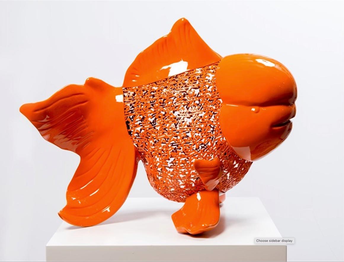 Petite Nishikigoi Elegance in Metal Orange : Mizu no Kasai Whispers - Contemporary Sculpture by HIRO ANDO