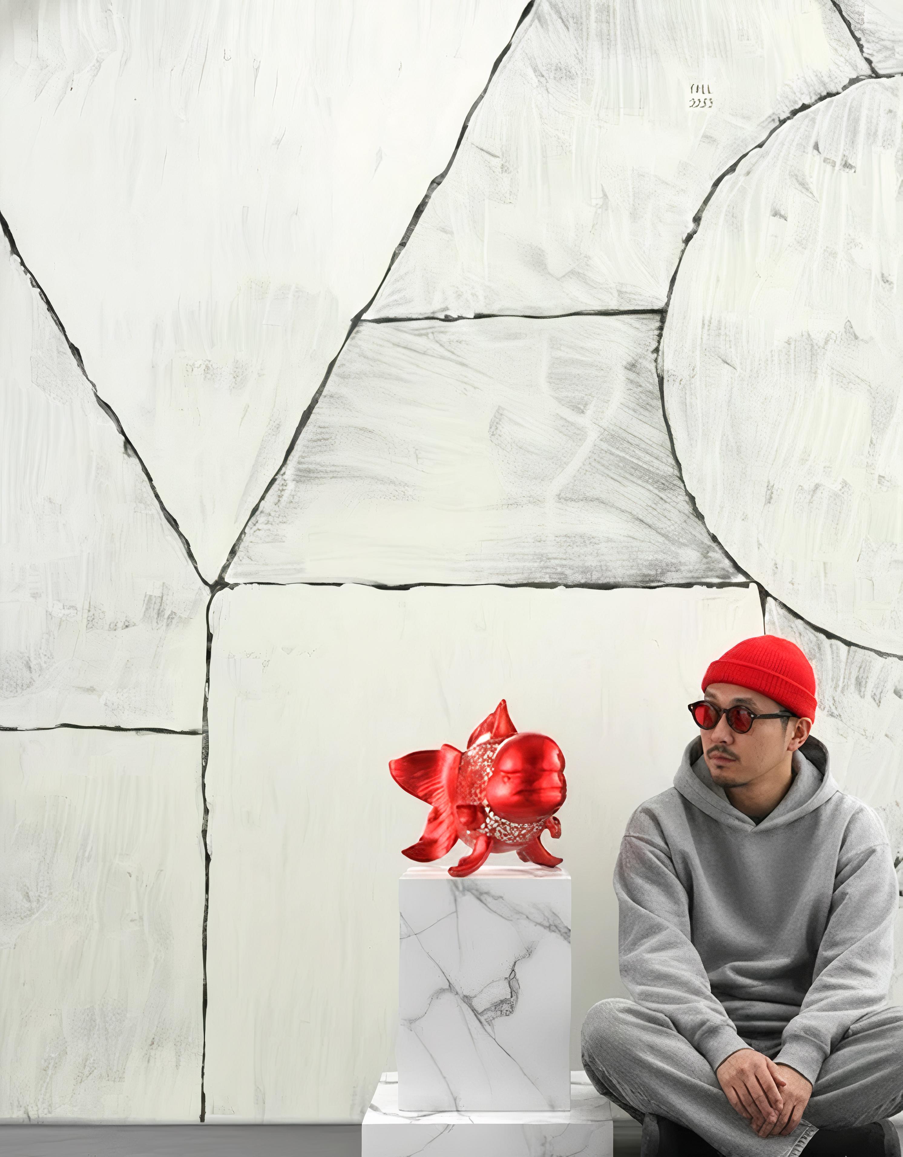 Petite Nishikigoi Elegance en métal rouge : Mizu no Kasai Whispers en vente 3