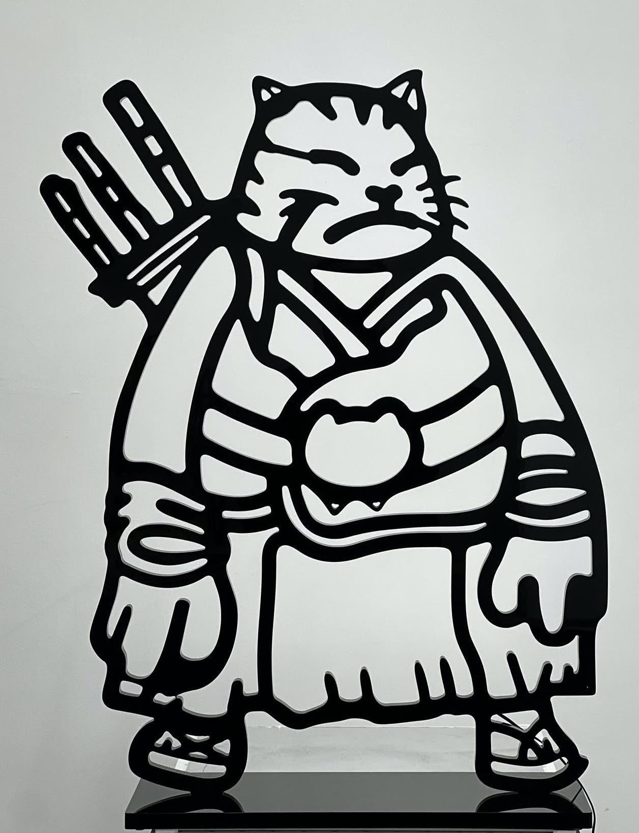Samuraicat Prowess : Leuchtende Klinge Skizze Sketch – Sculpture von HIRO ANDO