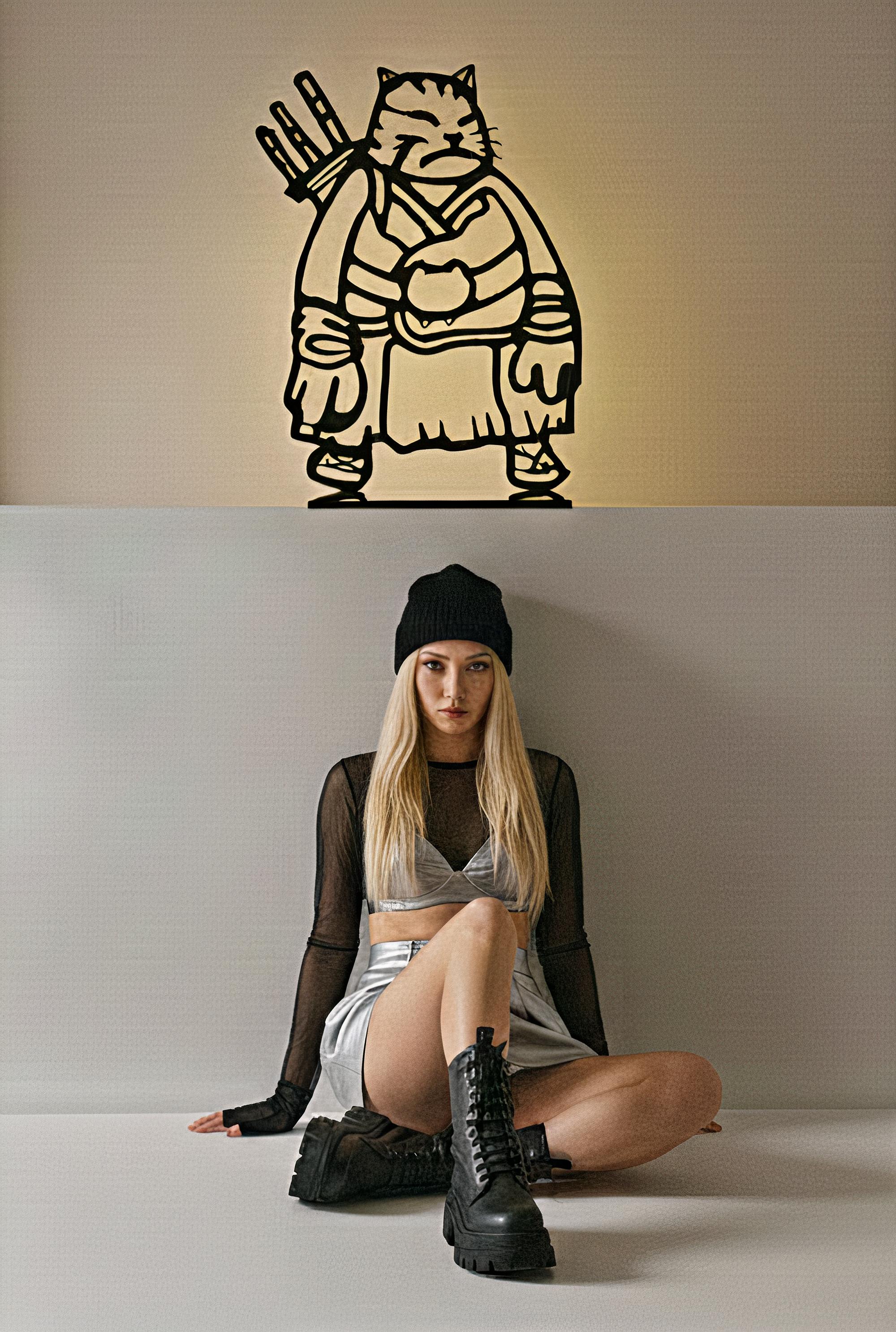 Samuraicat Prowess : Luminous Blade Sketch - Sculpture by HIRO ANDO