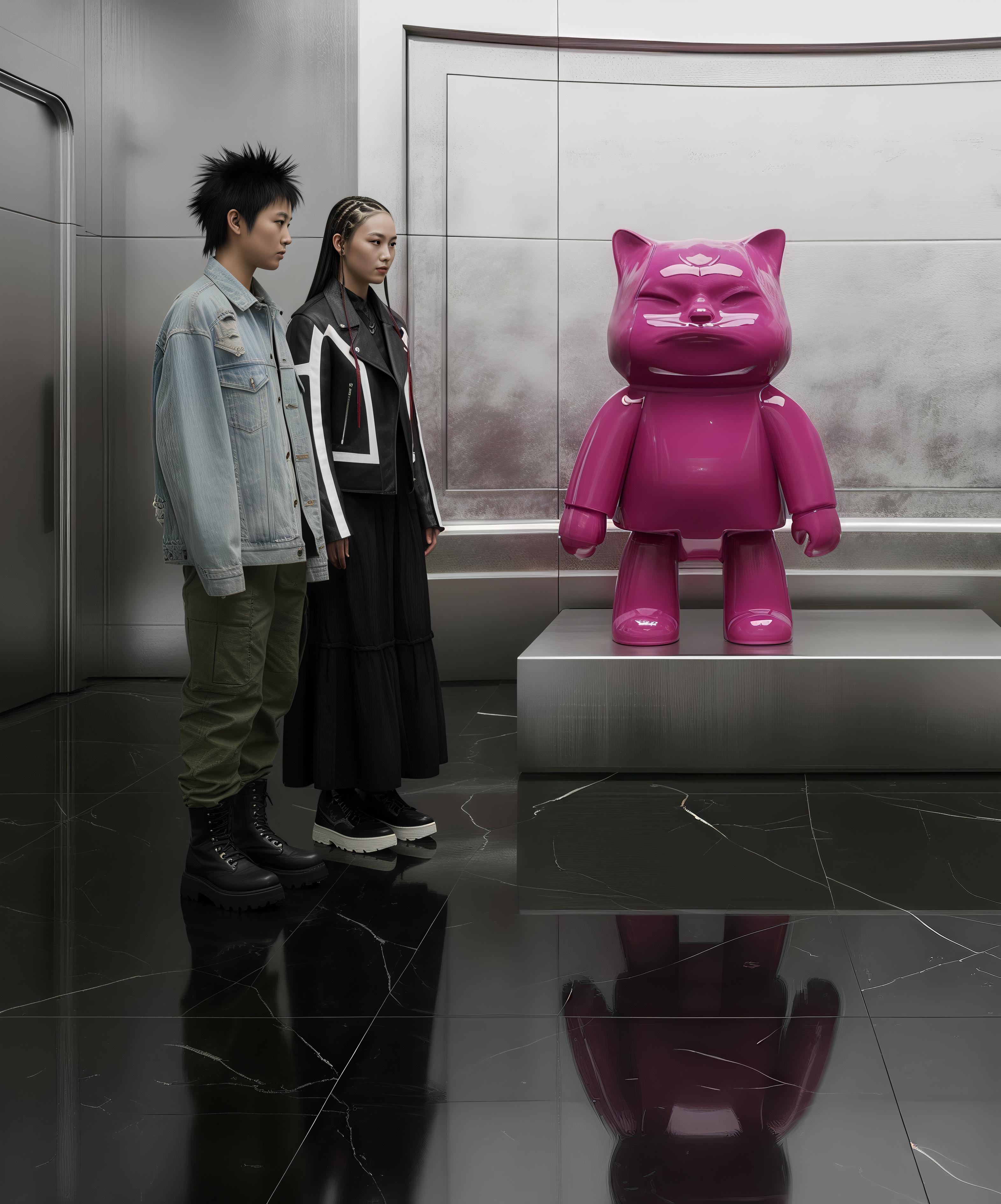 2006, edition of 20
resin fiberglass painted 
varnished
39 2/5 × 23 3/5 × 15 7/10 in - 100 × 60 × 40 cm
The artwork is signed by the Artist , carved with edition number and date under the artwork
The artwork come accompanied with a formal