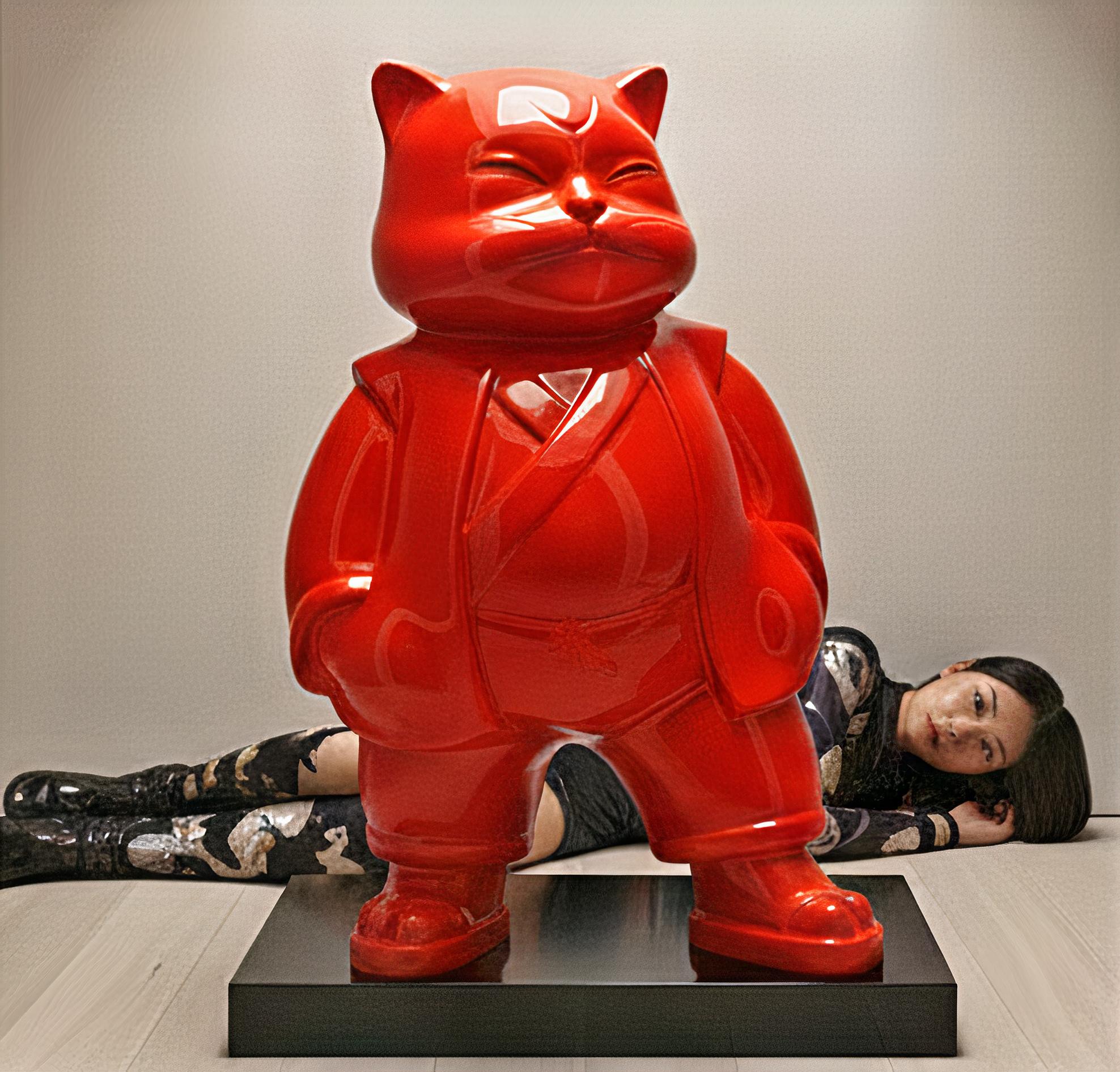 Urbancat Elegance: Red Metropolis Muse